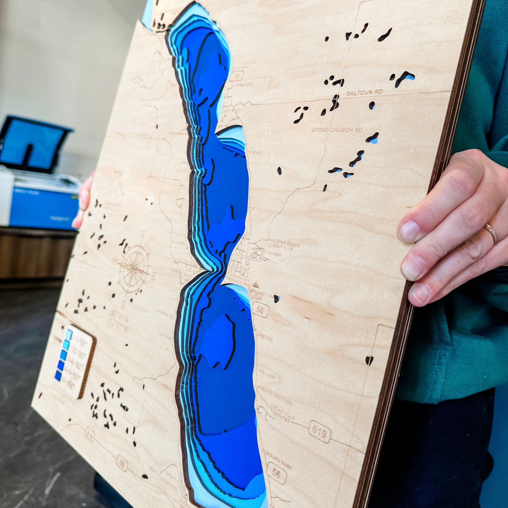 Katepwa Lake Map • Bathymetric Layered Wood Depth Map • For Lake Lovers