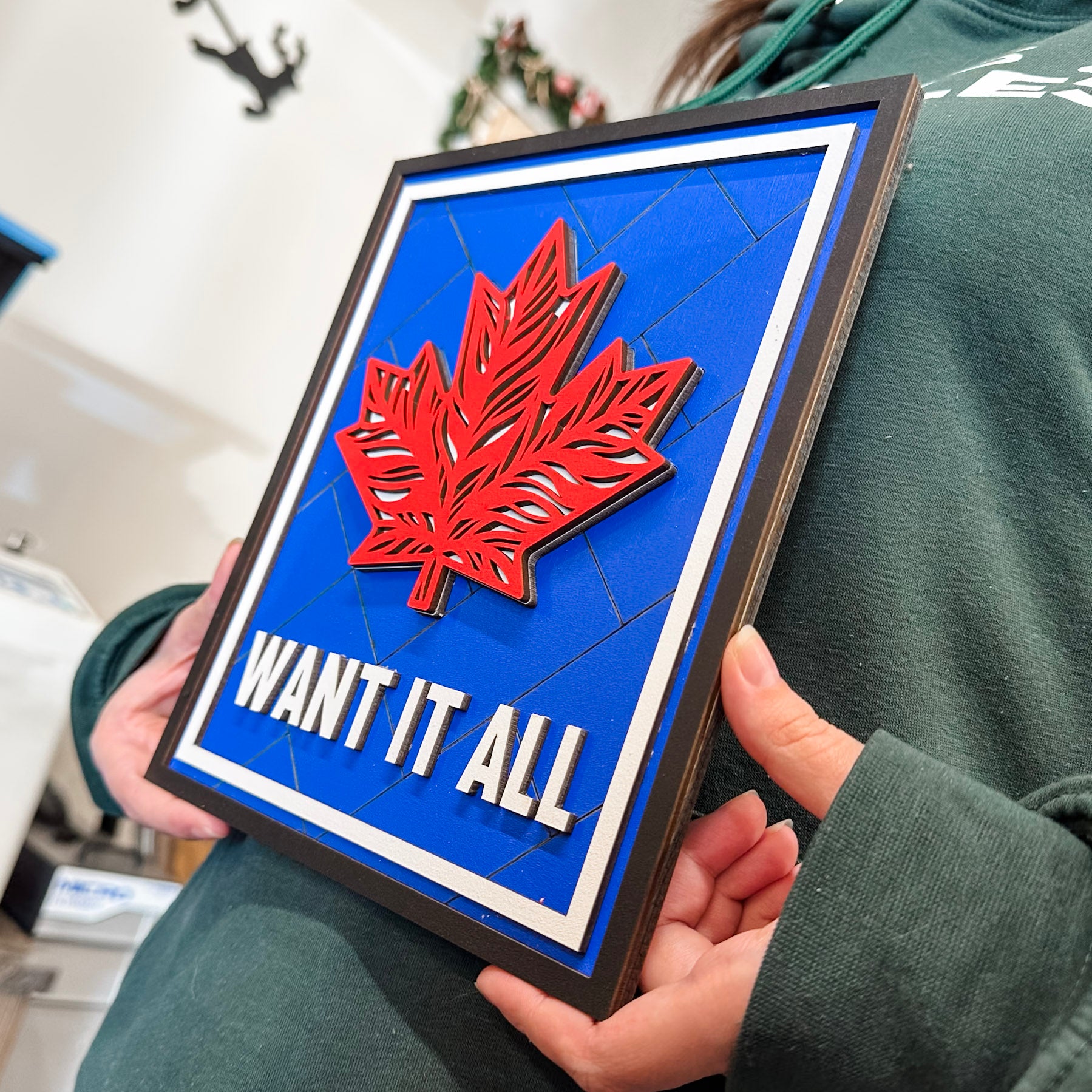 The Blue Maple Leaf • 3D Wood Sign • For the Country that Cheers Together