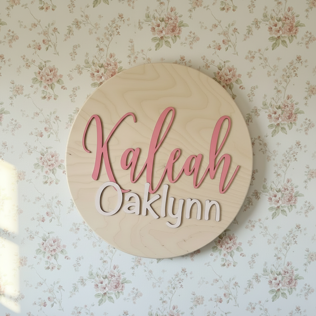 Round Wood Nursery Name Sign for Kids’ Rooms