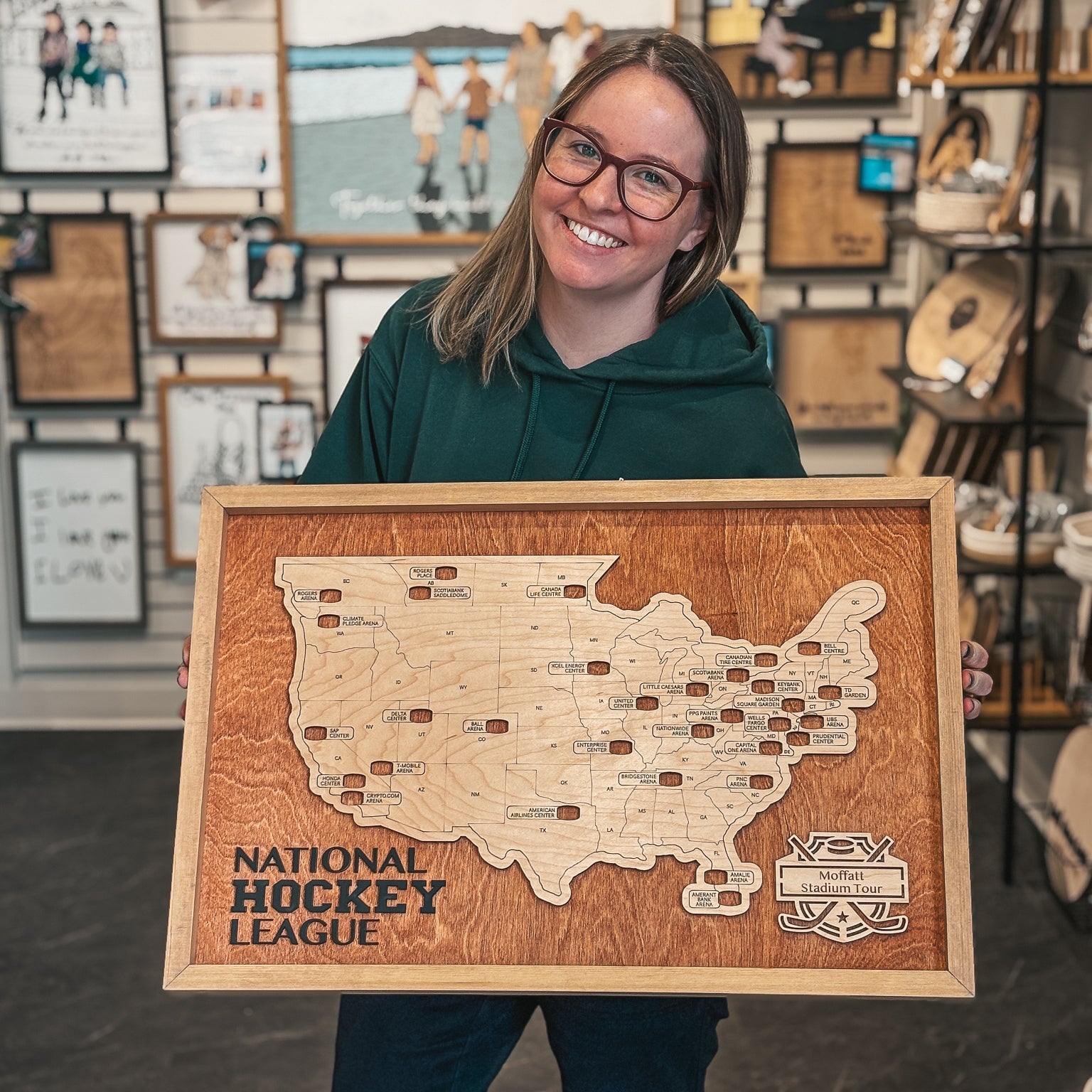 Sport Stadium Travel Map • Solid Wood Frame Sign • For Sport Fans