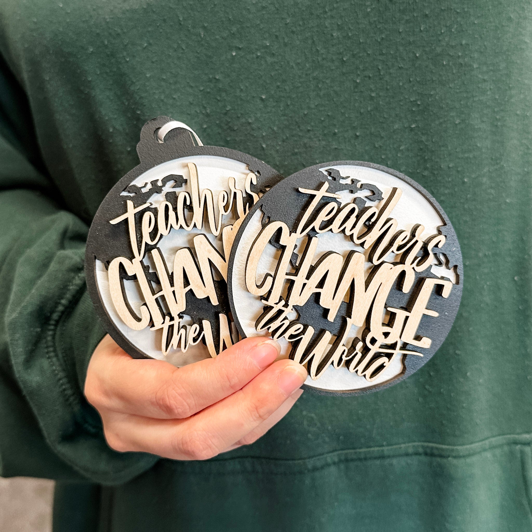 Teachers Change the World | 3D Wood Ornament, Magnet, or Mini Sign