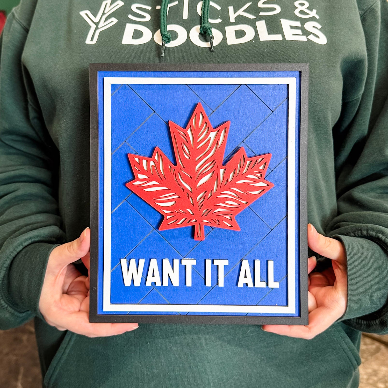 The Blue Maple Leaf • 3D Wood Sign • For the Country that Cheers Together