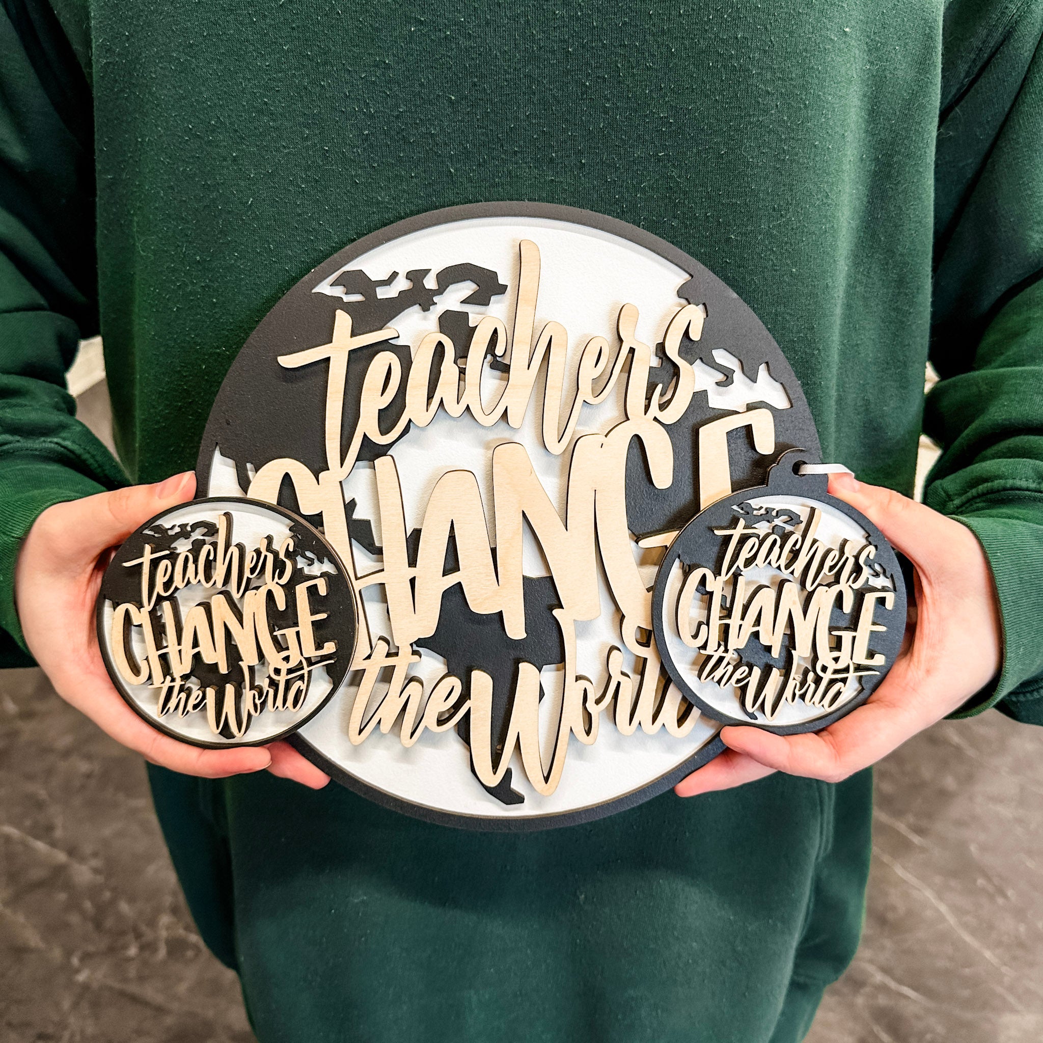 Teachers Change the World | 3D Wood Ornament, Magnet, or Mini Sign