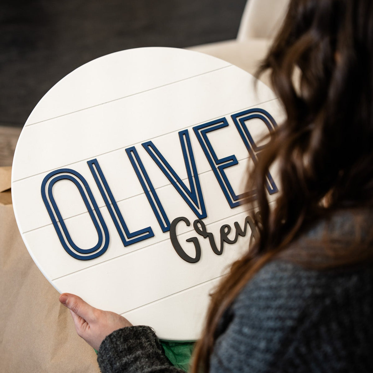Round Wood Nursery Name Sign for Kids’ Rooms