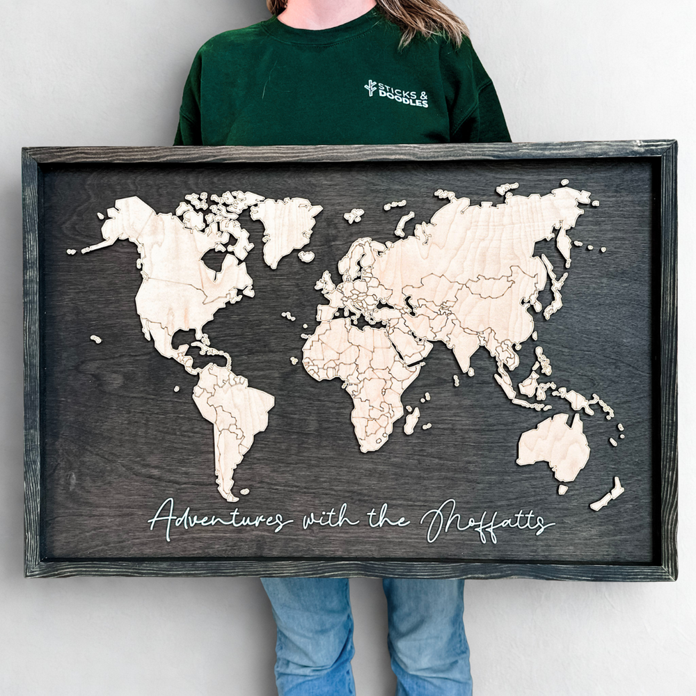 Personalized World Map Sign with Marker Pins