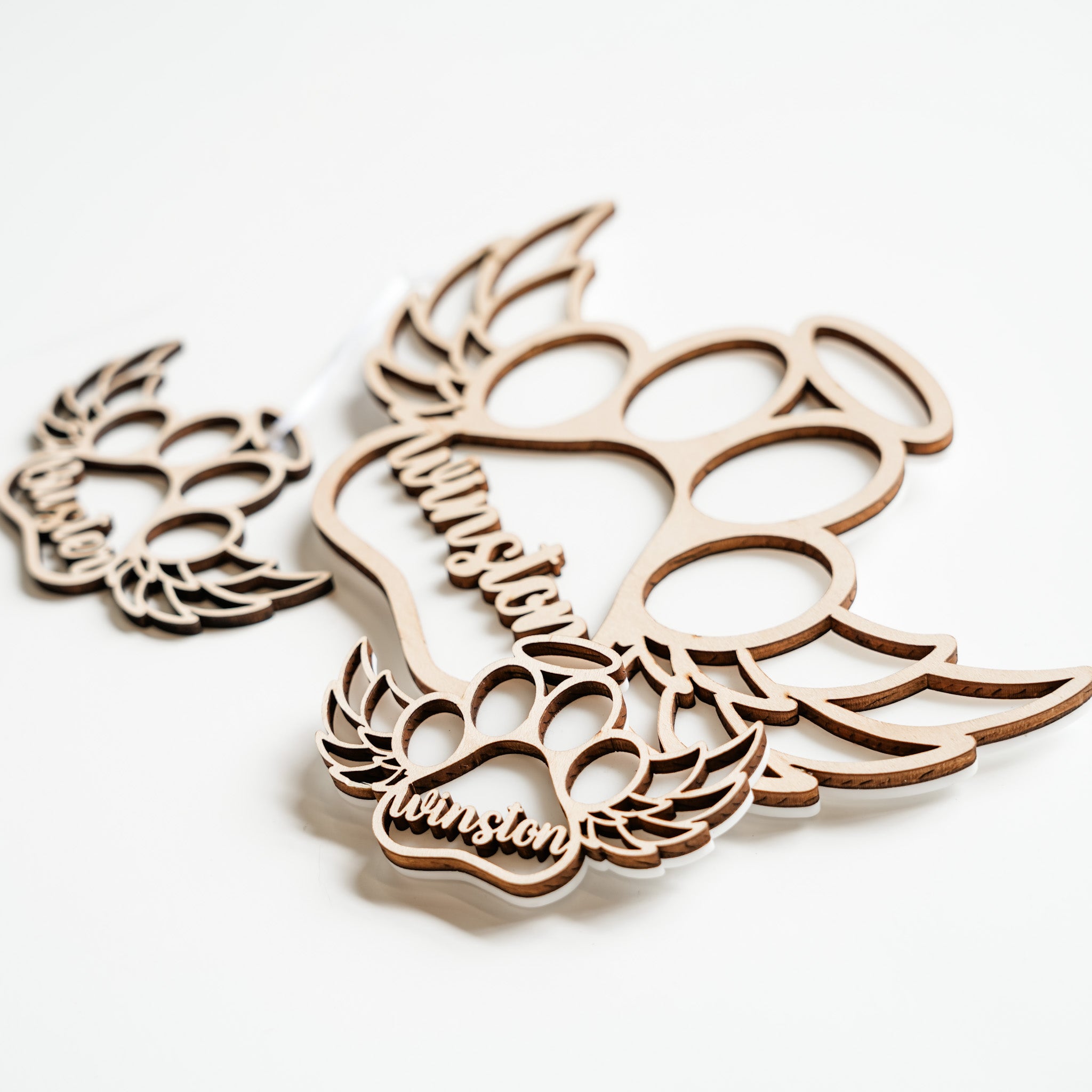 Personalized Pet Angel Wings Memorial • Wood Ornament, Magnet, or Mini Sign • For Pet Loss