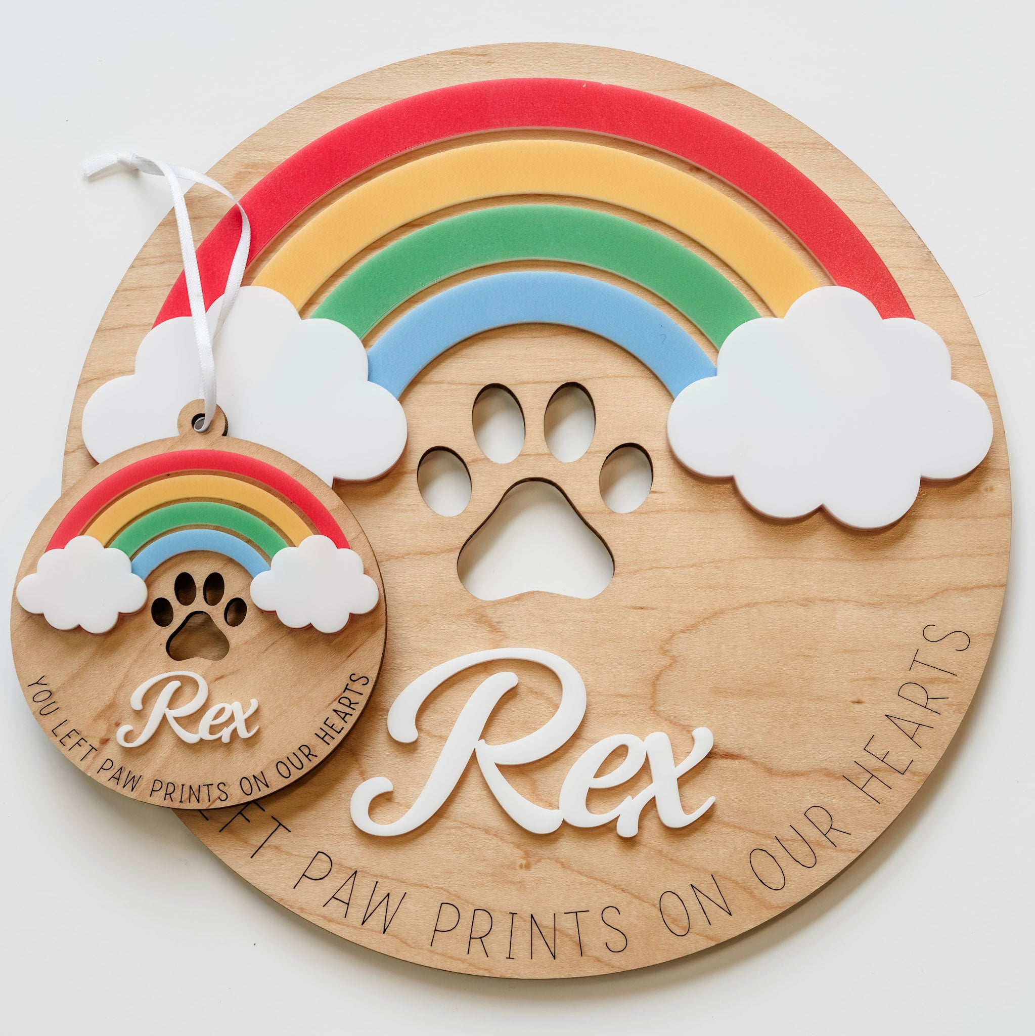 Rainbow Bridge • Personalized Wood Ornament, Magnet, or Mini Sign • For Pet Memorial