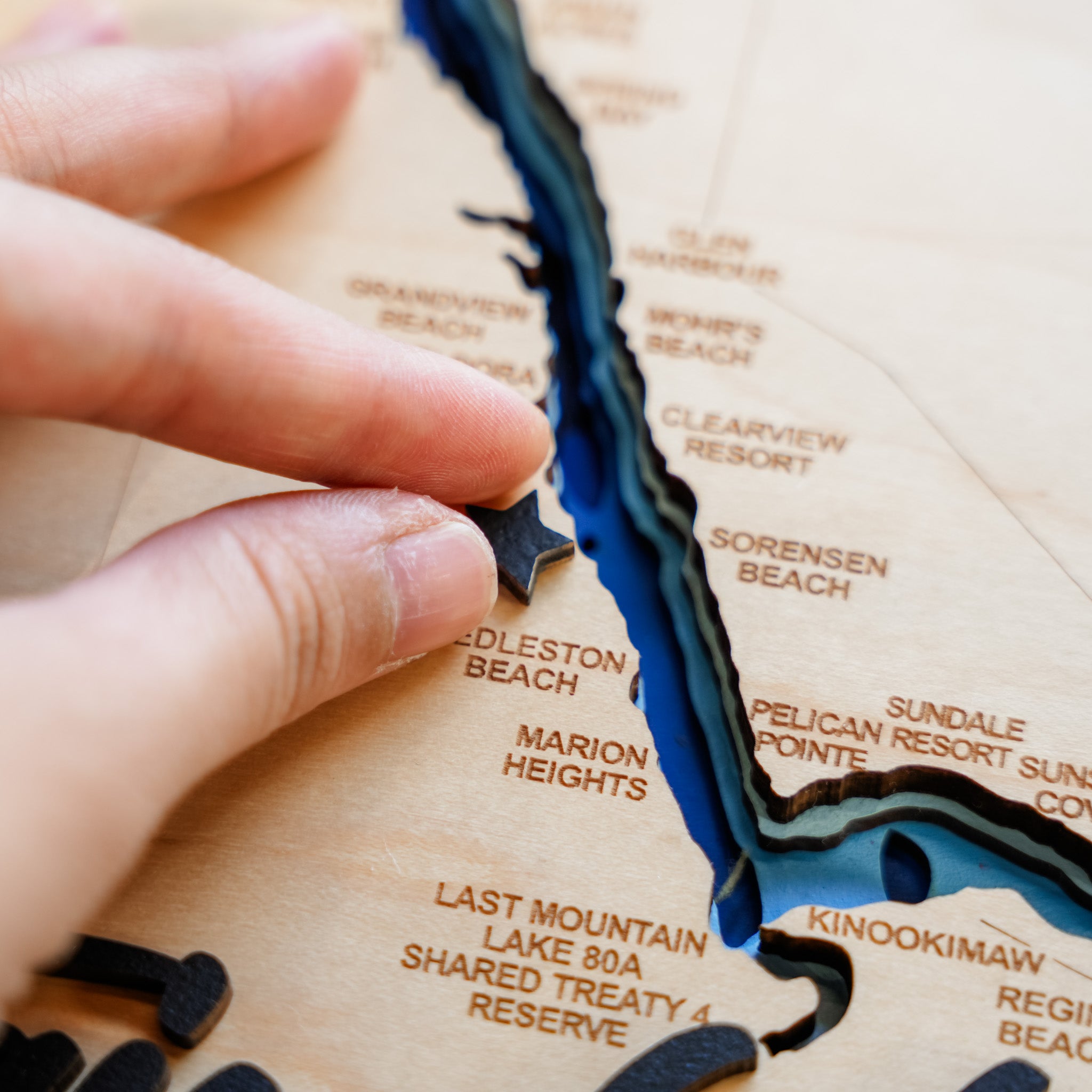 Last Mountain Lake Map • Bathymetric Layered Wood Depth Map of Long Lake • For Lake Lovers