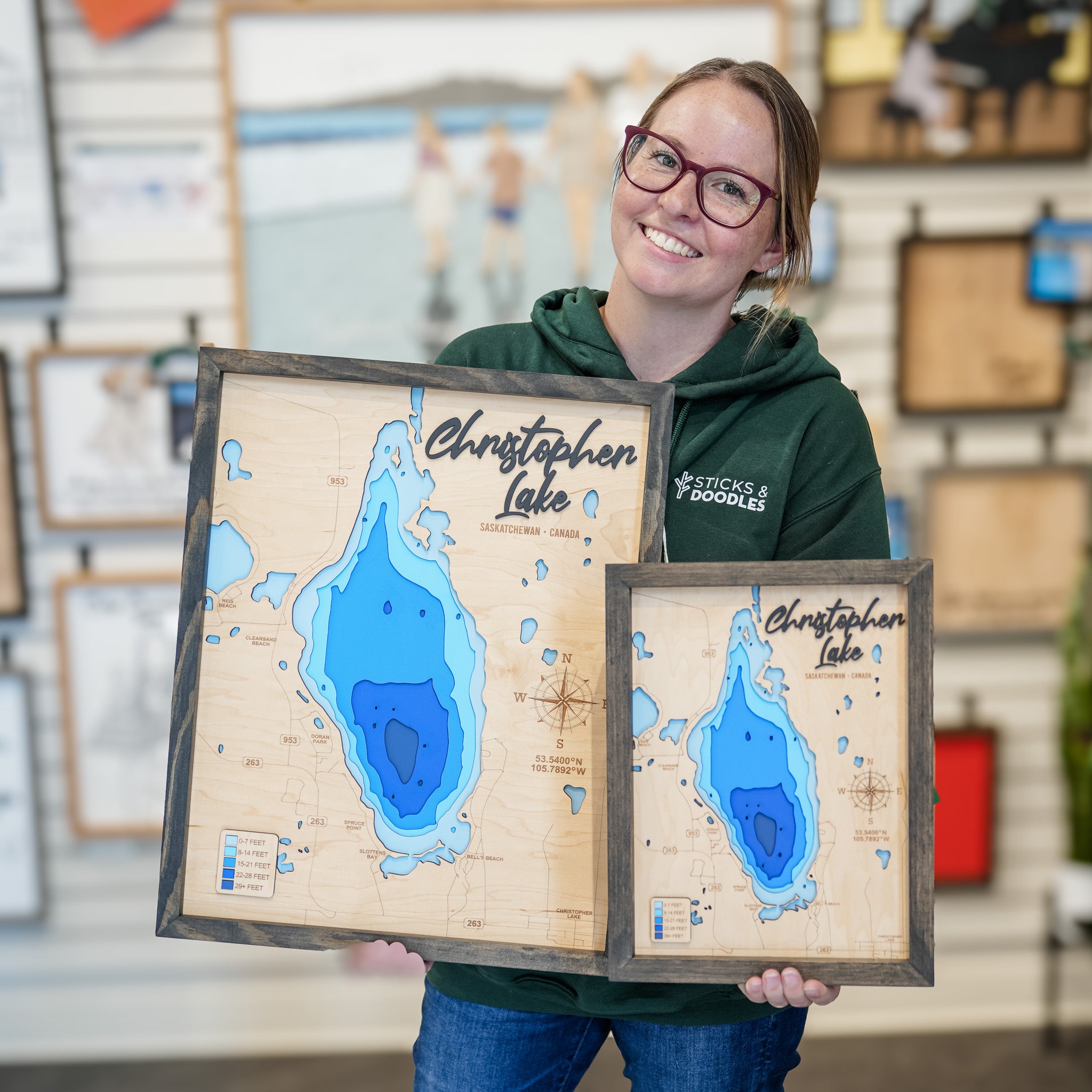 Christopher Lake Map • Bathymetric Layered Wood Depth Map • For Lake Lovers
