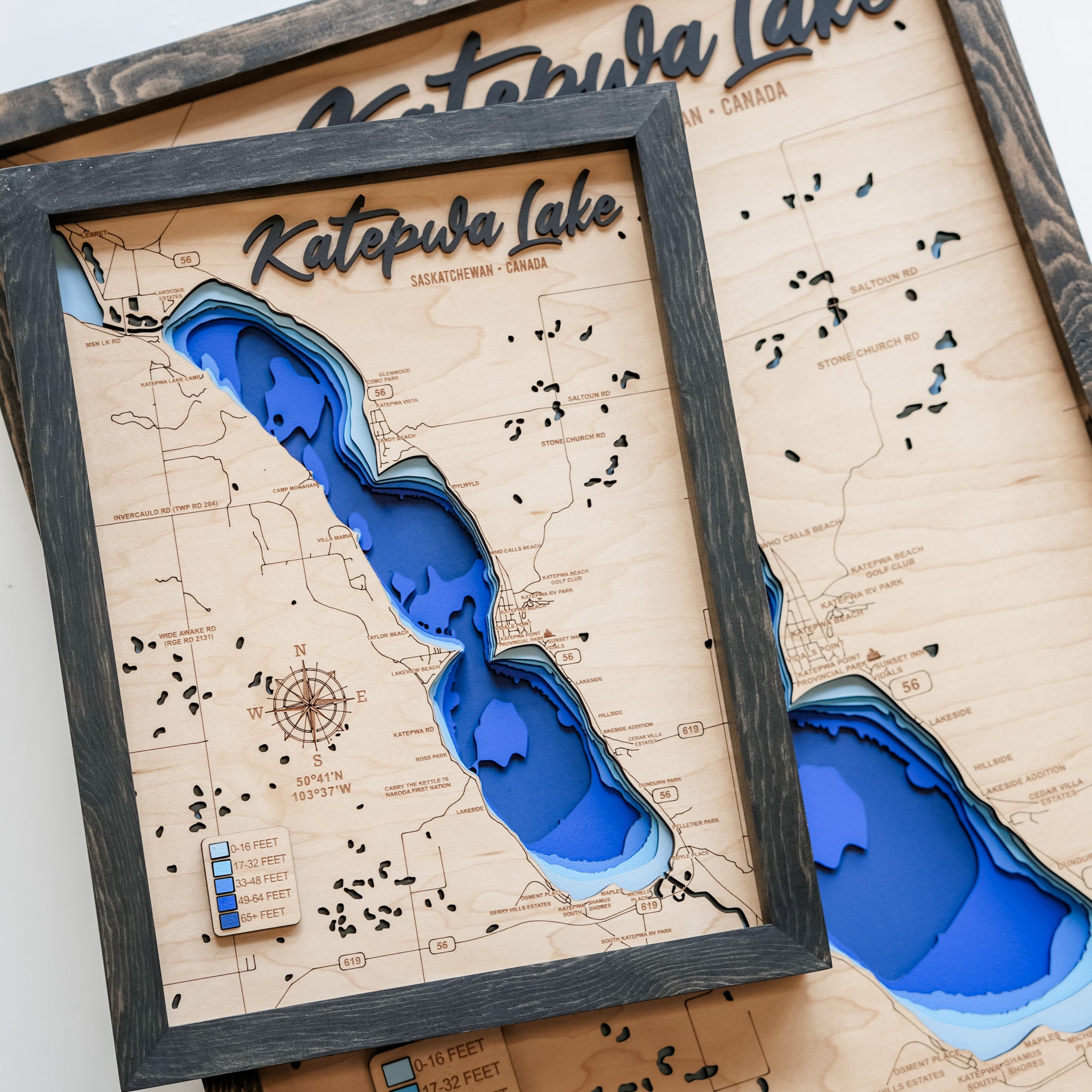 Katepwa Lake Map • Bathymetric Layered Wood Depth Map • For Lake Lovers
