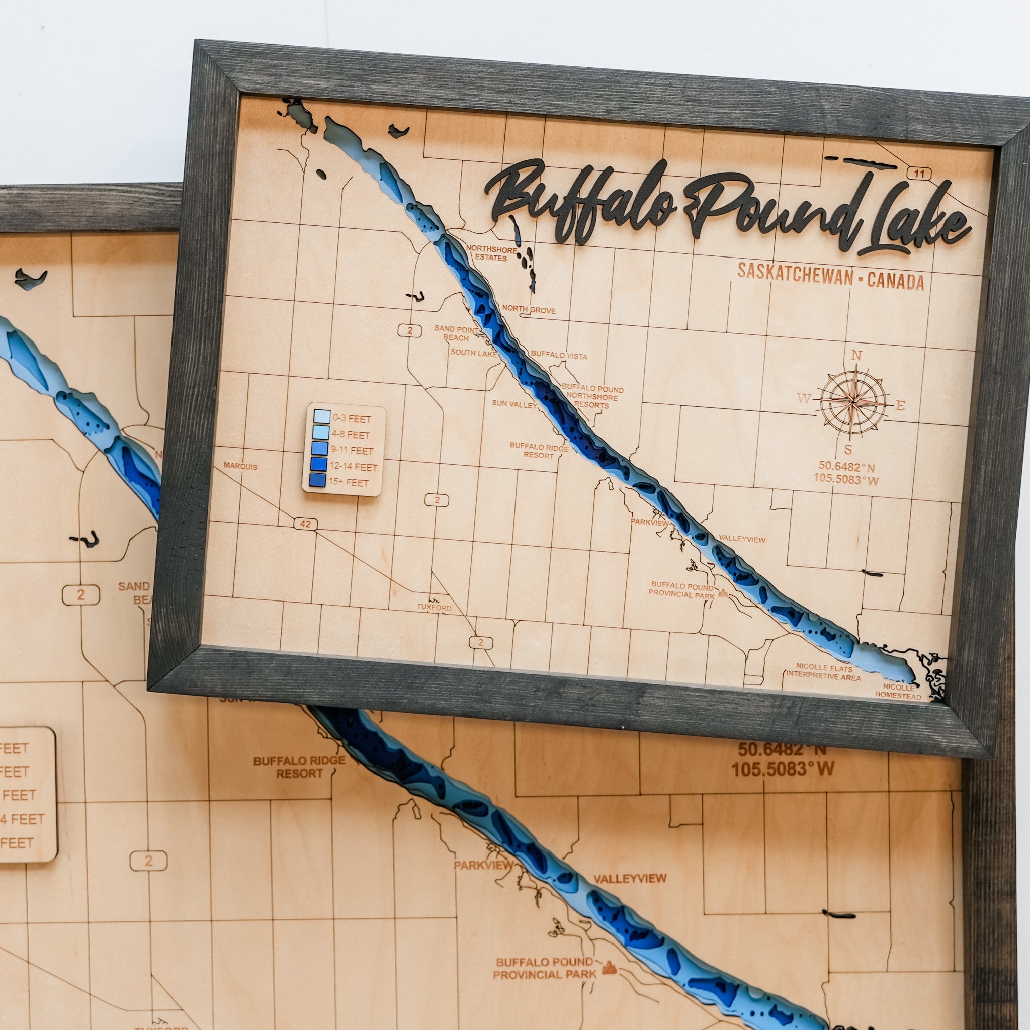 Buffalo Pound Lake Map • Bathymetric Layered Wood Depth Map • For Lake Lovers