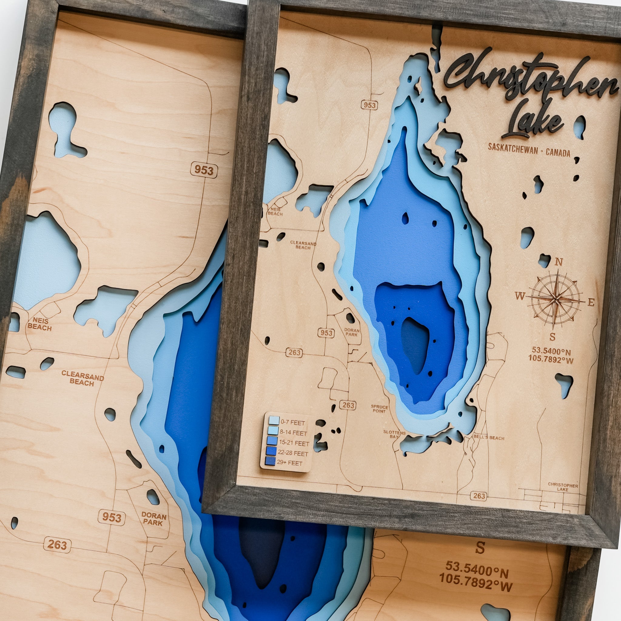 Christopher Lake Map • Bathymetric Layered Wood Depth Map • For Lake Lovers
