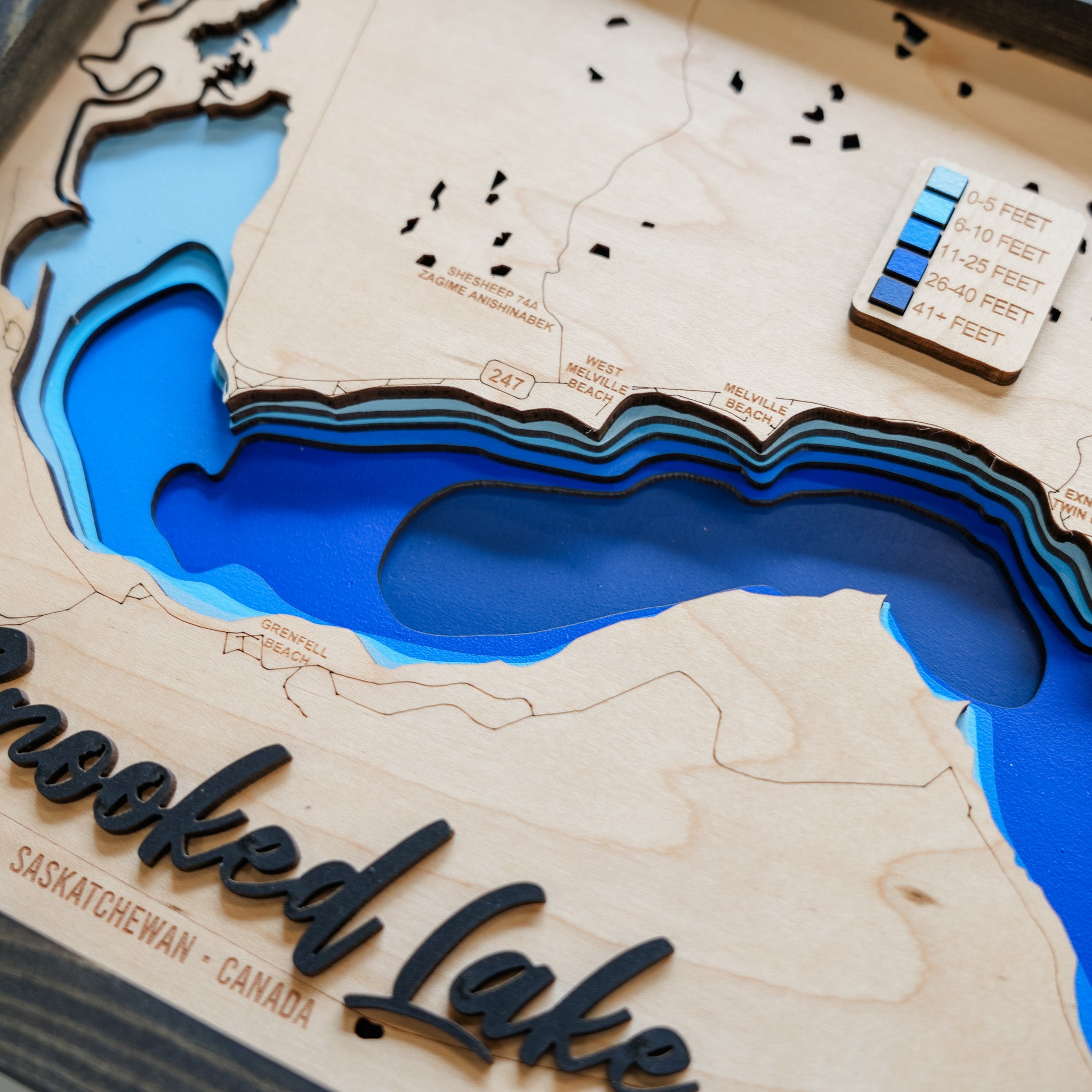 Crooked Lake Map • Bathymetric Layered Wood Depth Map • For Lake Lovers
