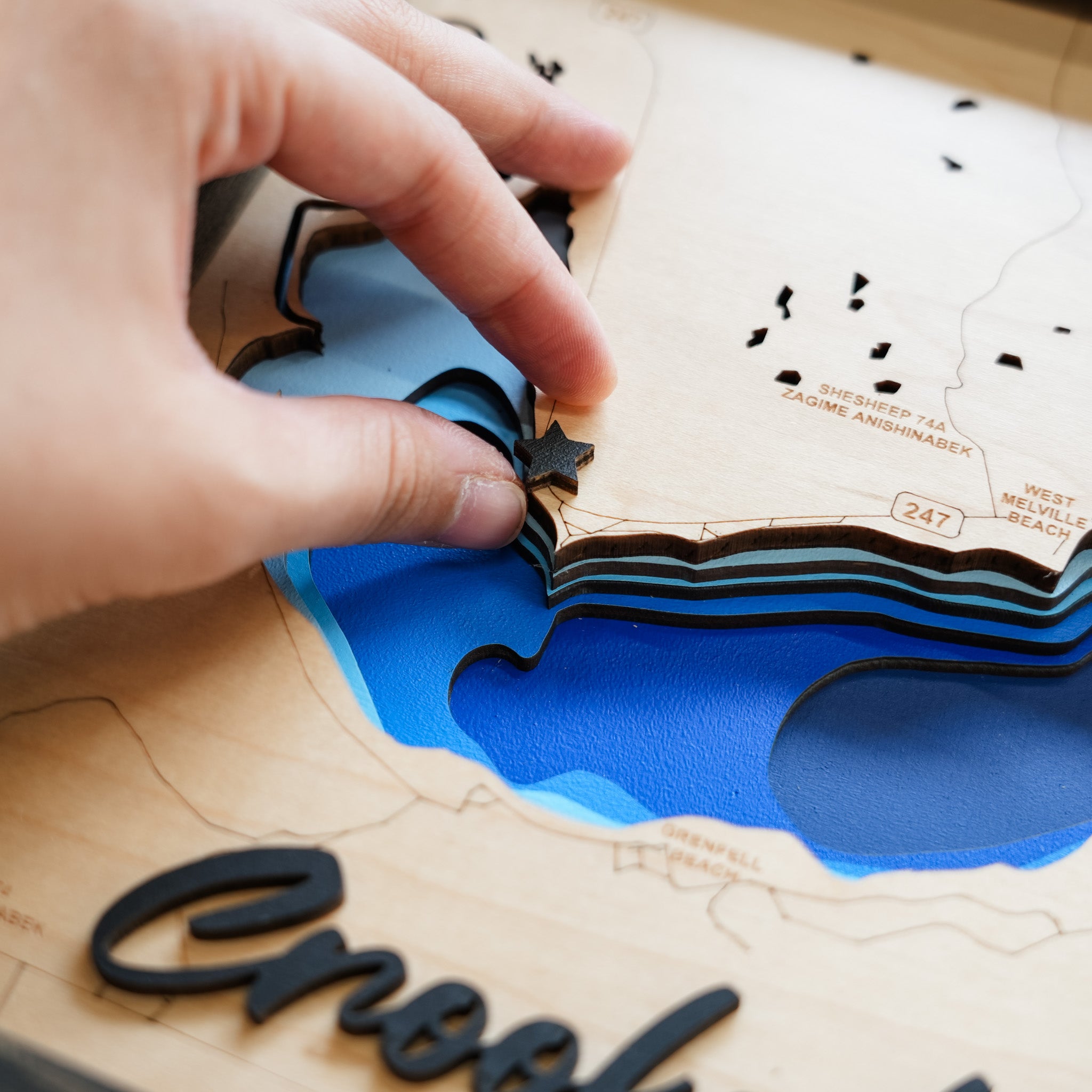Crooked Lake Map • Bathymetric Layered Wood Depth Map • For Lake Lovers