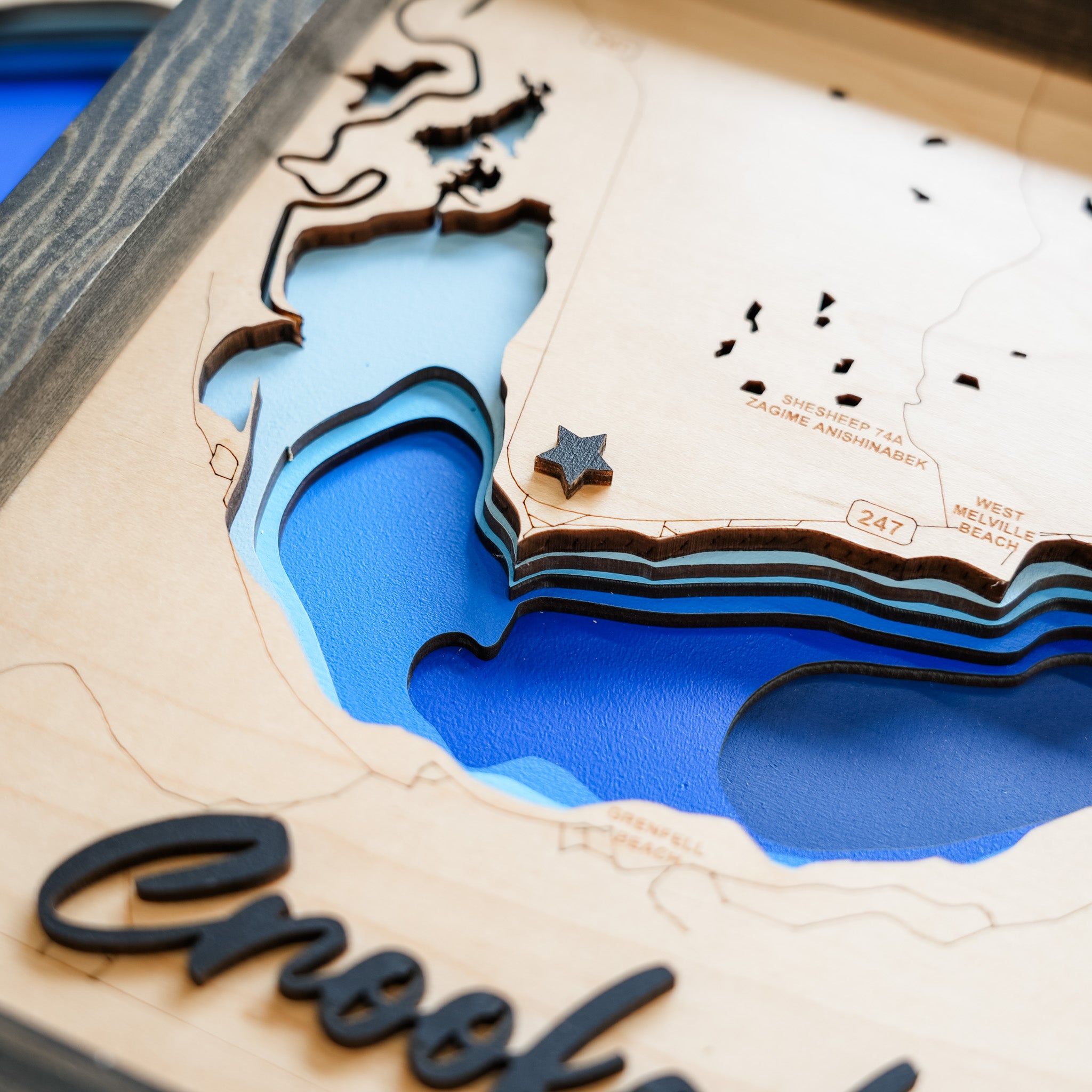 Crooked Lake Map • Bathymetric Layered Wood Depth Map • For Lake Lovers