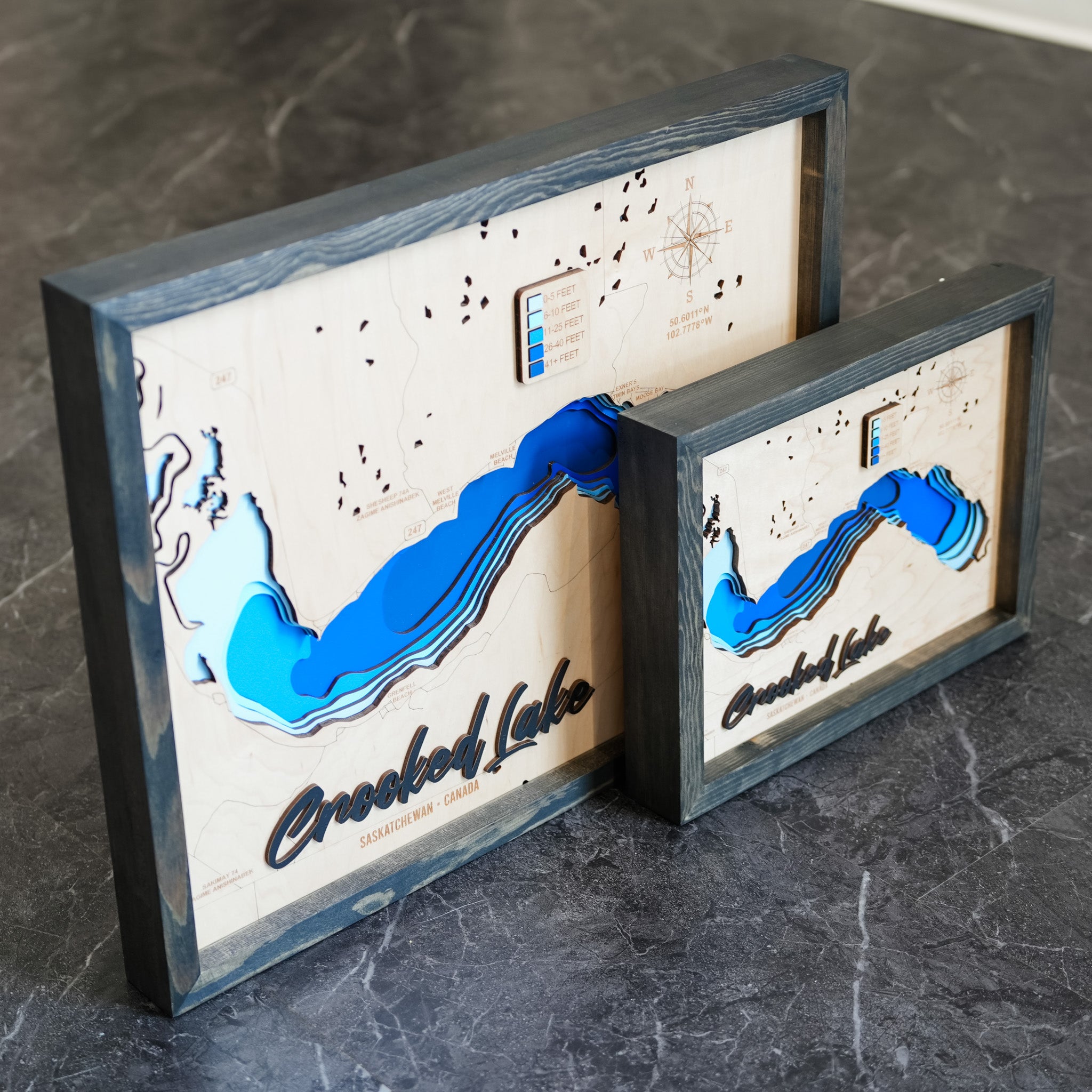 Crooked Lake Map • Bathymetric Layered Wood Depth Map • For Lake Lovers