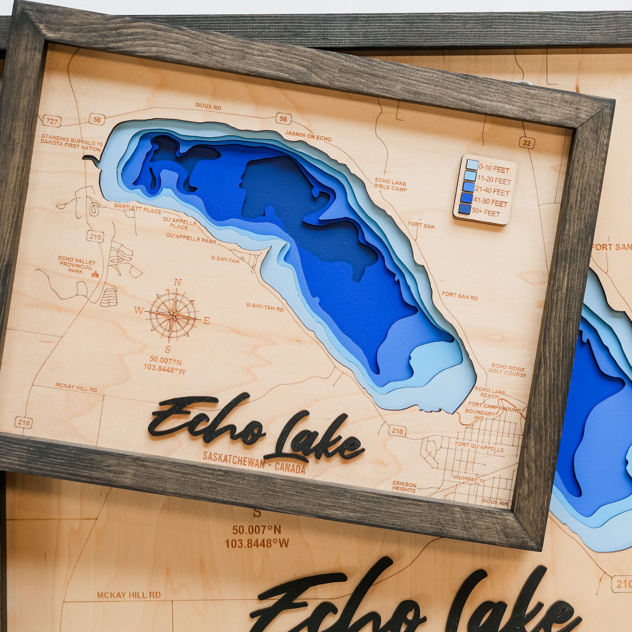 Echo Lake Map • Bathymetric Layered Wood Depth Map • For Lake Lovers