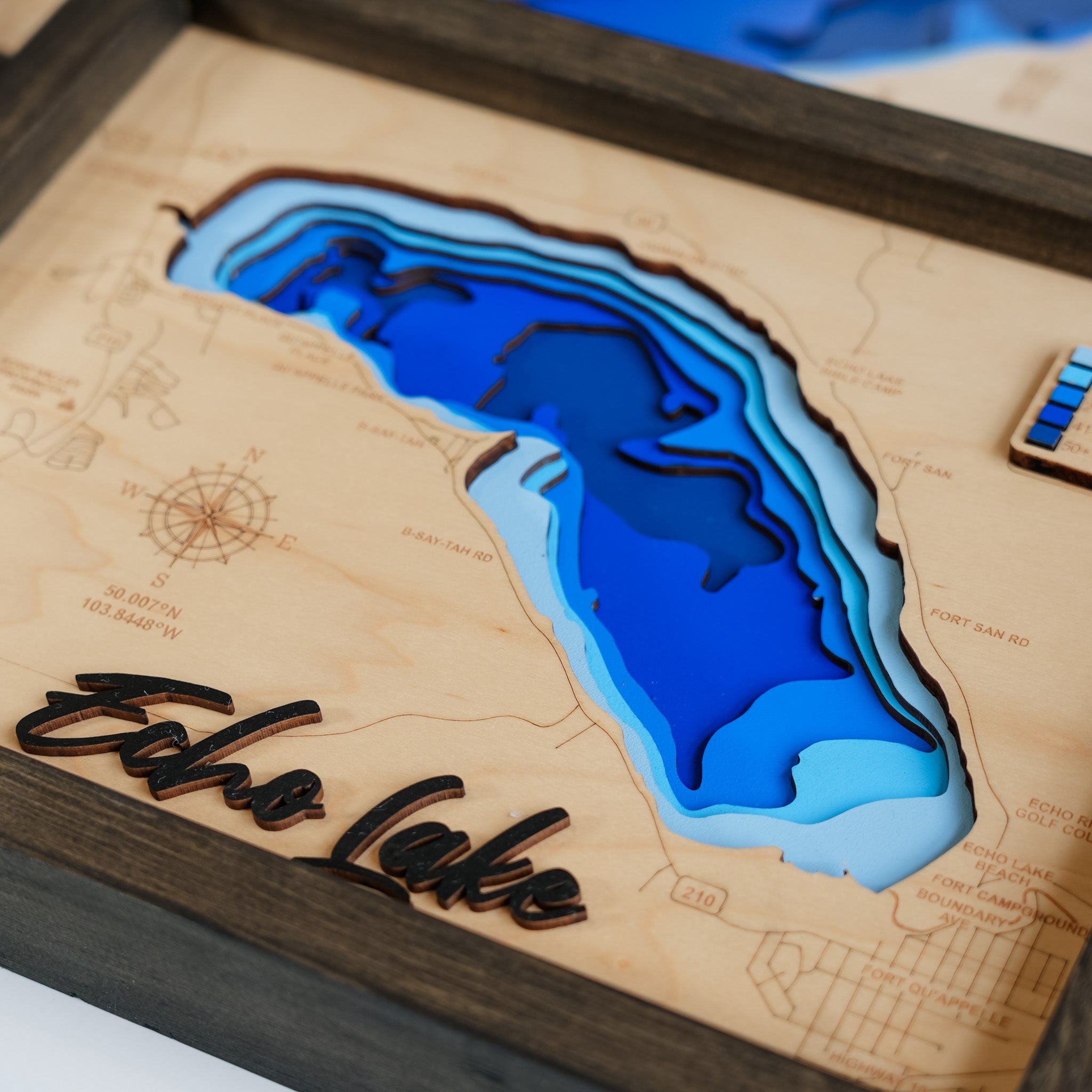 Echo Lake Map • Bathymetric Layered Wood Depth Map • For Lake Lovers