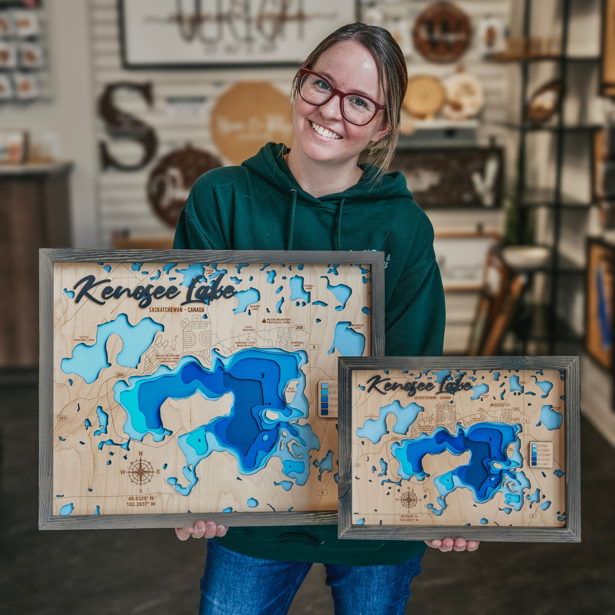 Kenosee Lake • Bathymetric Layered Wood Depth Map • For Lake Lovers