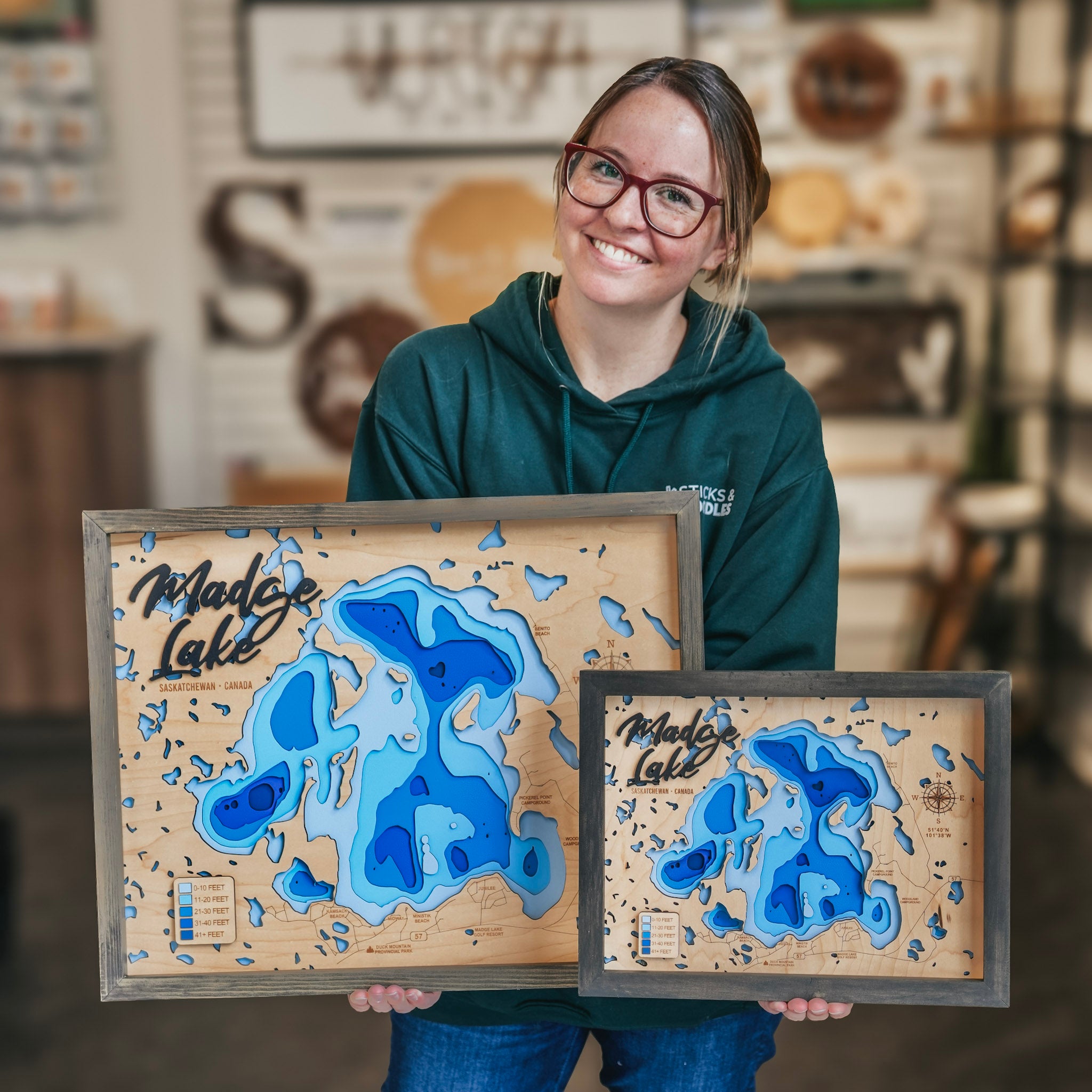Madge Lake Map • Bathymetric Layered Wood Depth Map • For Lake Lovers