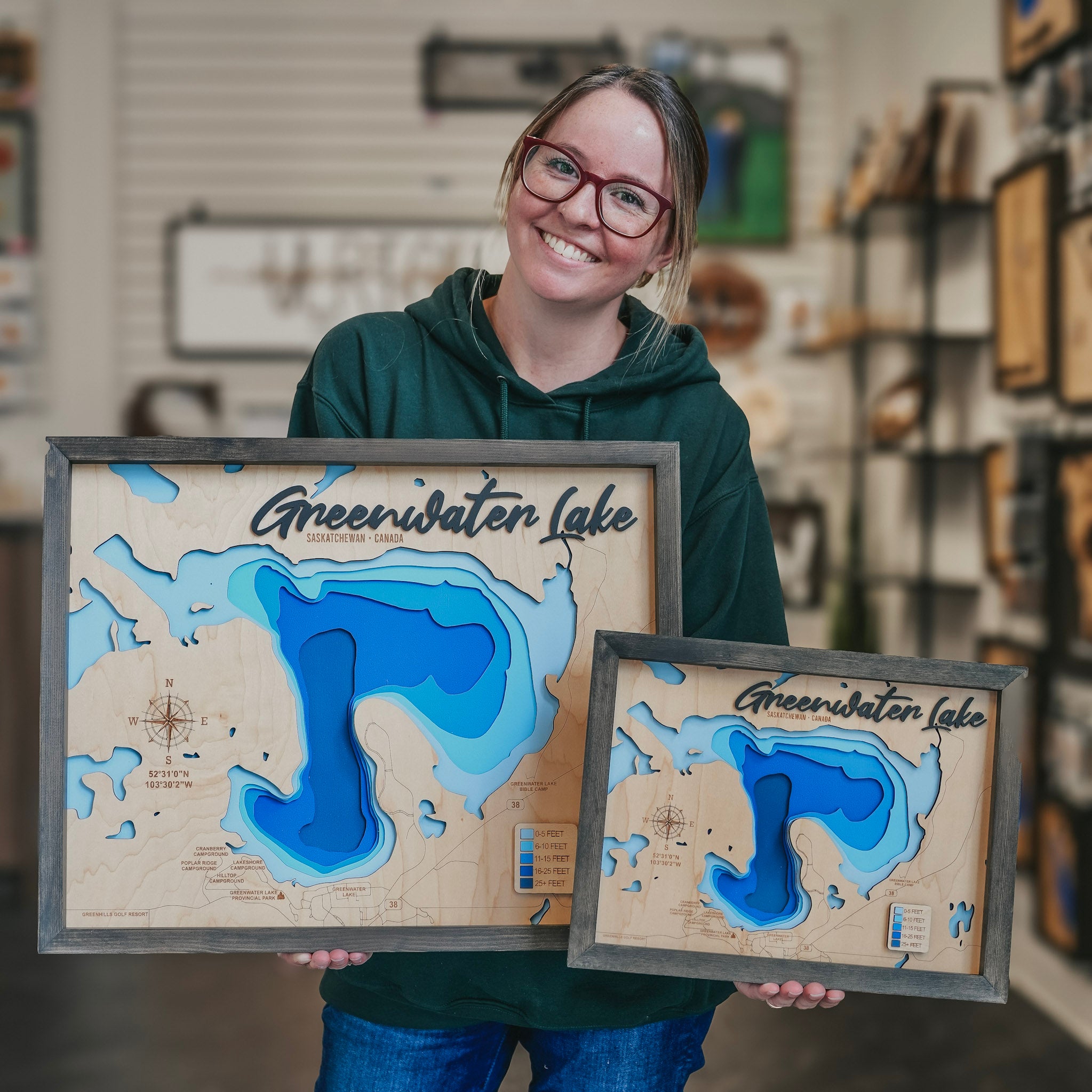 Greenwater Lake Map • Bathymetric Layered Wood Depth Map • For Lake Lovers
