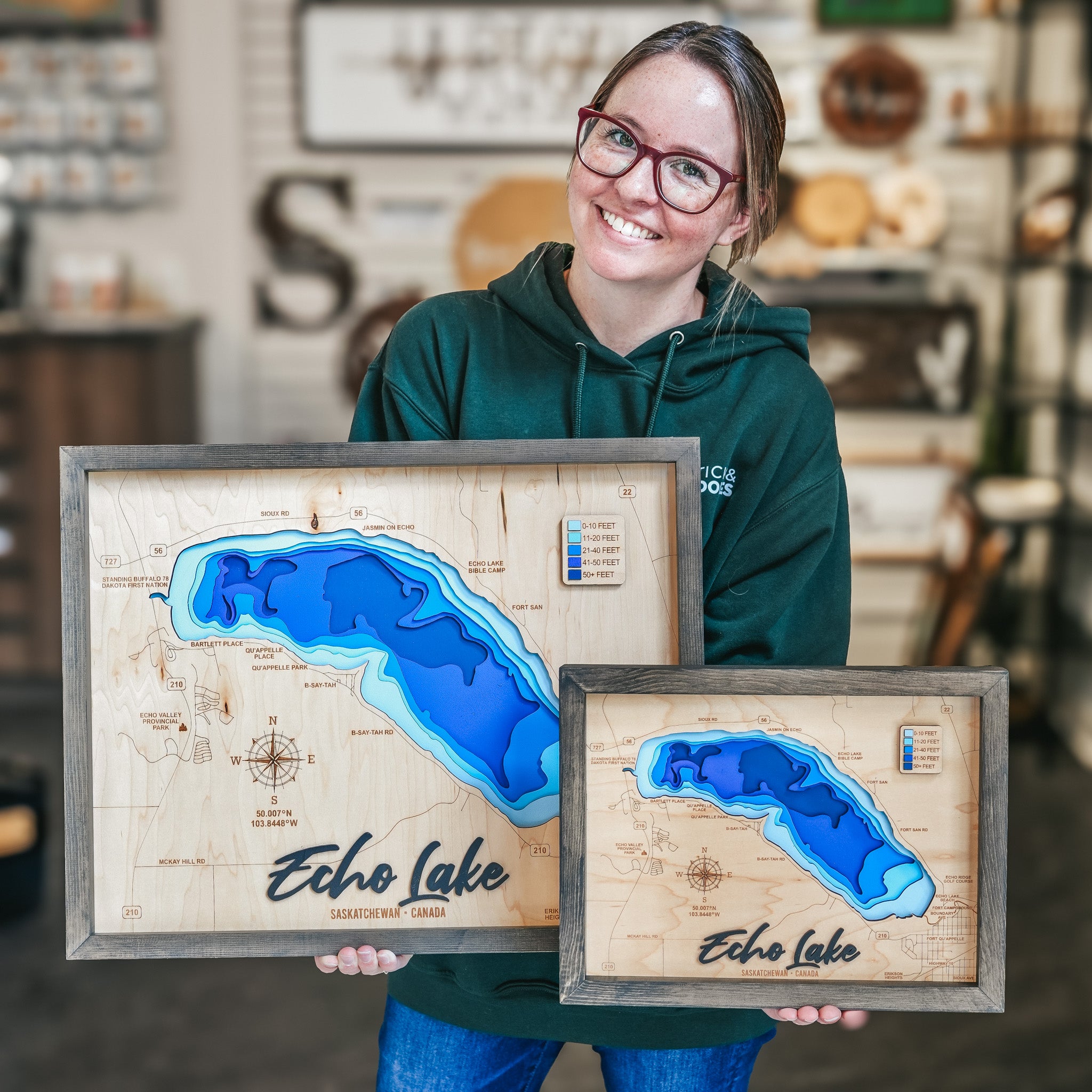 Echo Lake Map • Bathymetric Layered Wood Depth Map • For Lake Lovers