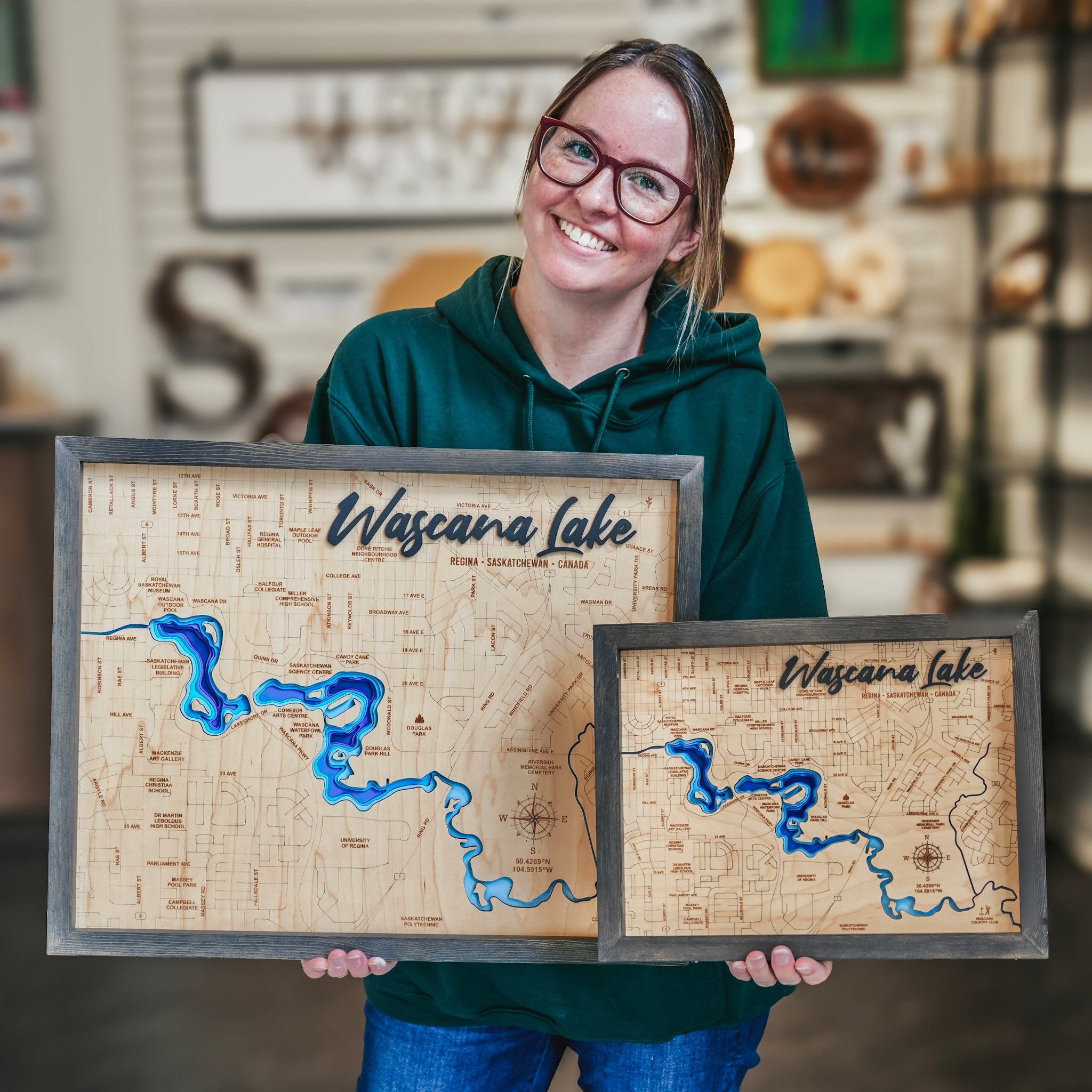 Wascana Lake Map • Bathymetric Layered Wood Depth Map • For Lake Lovers