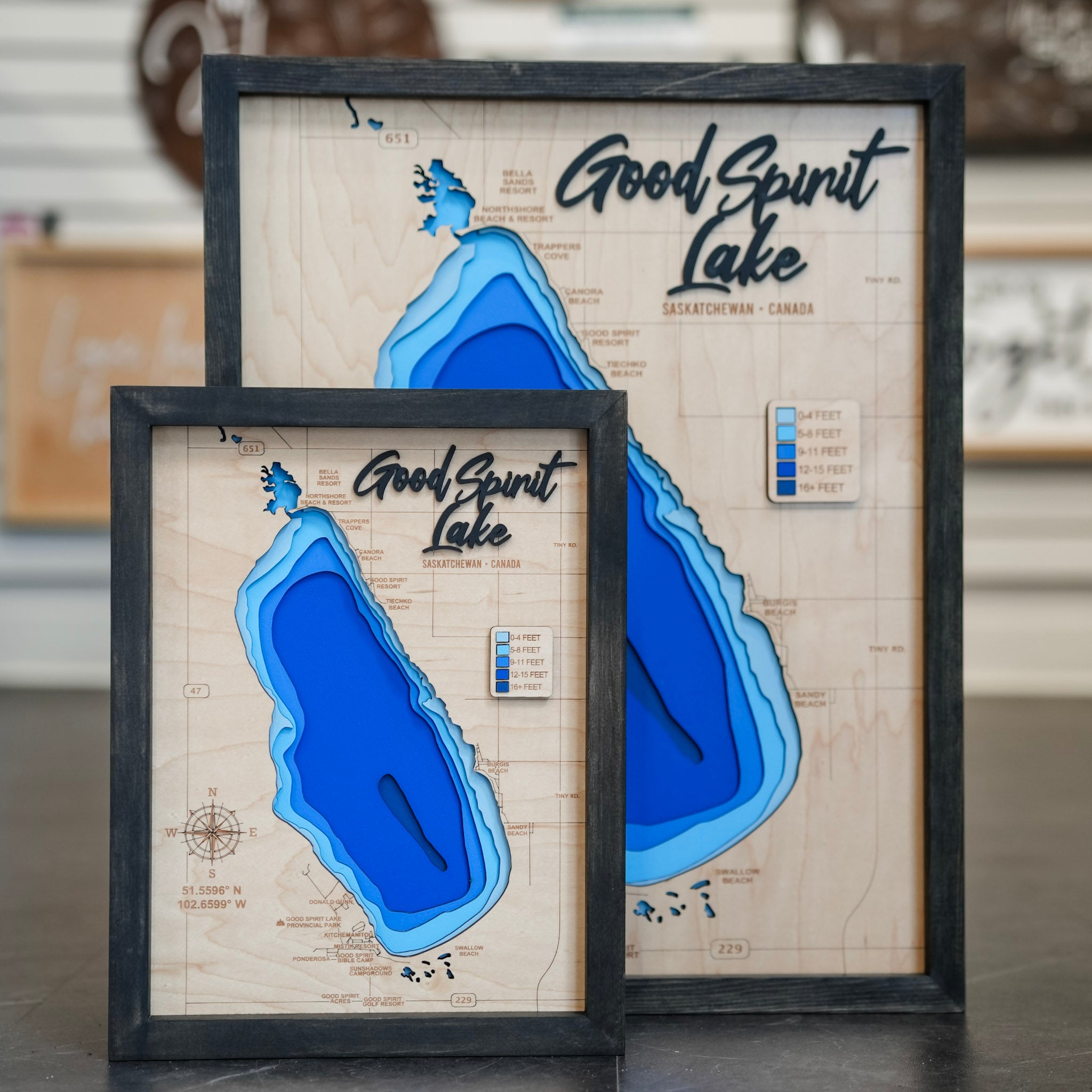 Good Spirit Lake Map • Bathymetric Layered Wood Depth Map • For Lake Lovers