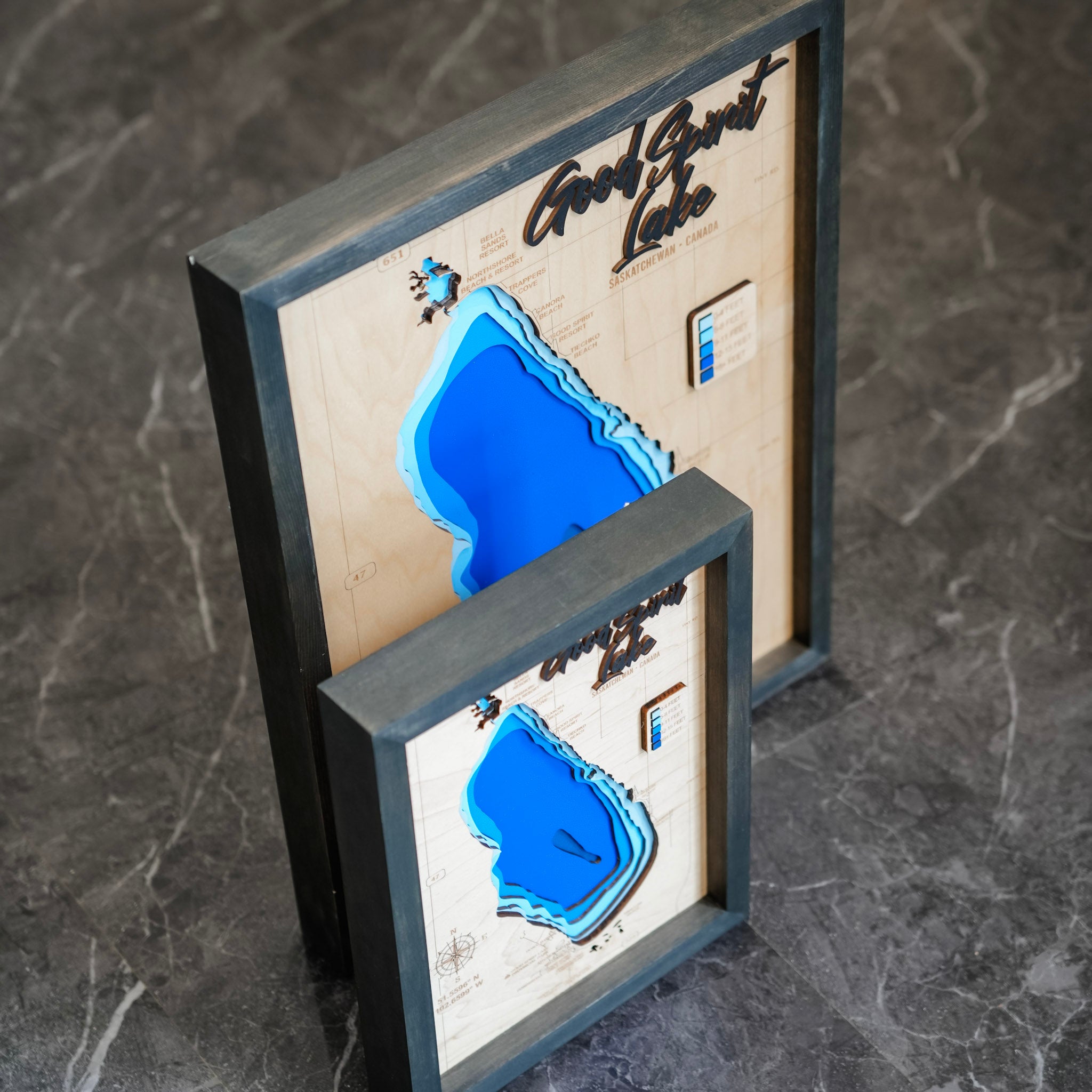 Good Spirit Lake Map • Bathymetric Layered Wood Depth Map • For Lake Lovers
