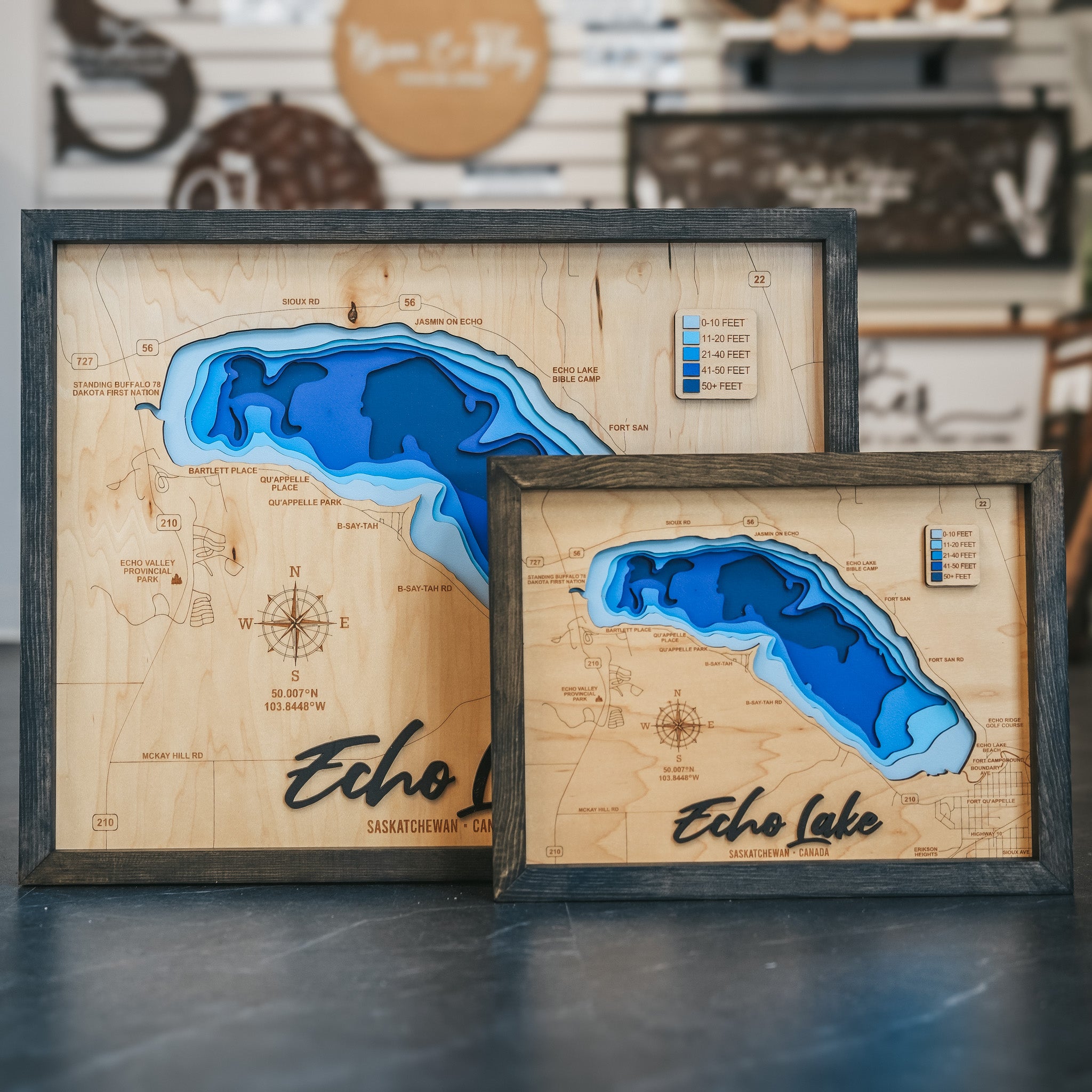 Echo Lake Map • Bathymetric Layered Wood Depth Map • For Lake Lovers