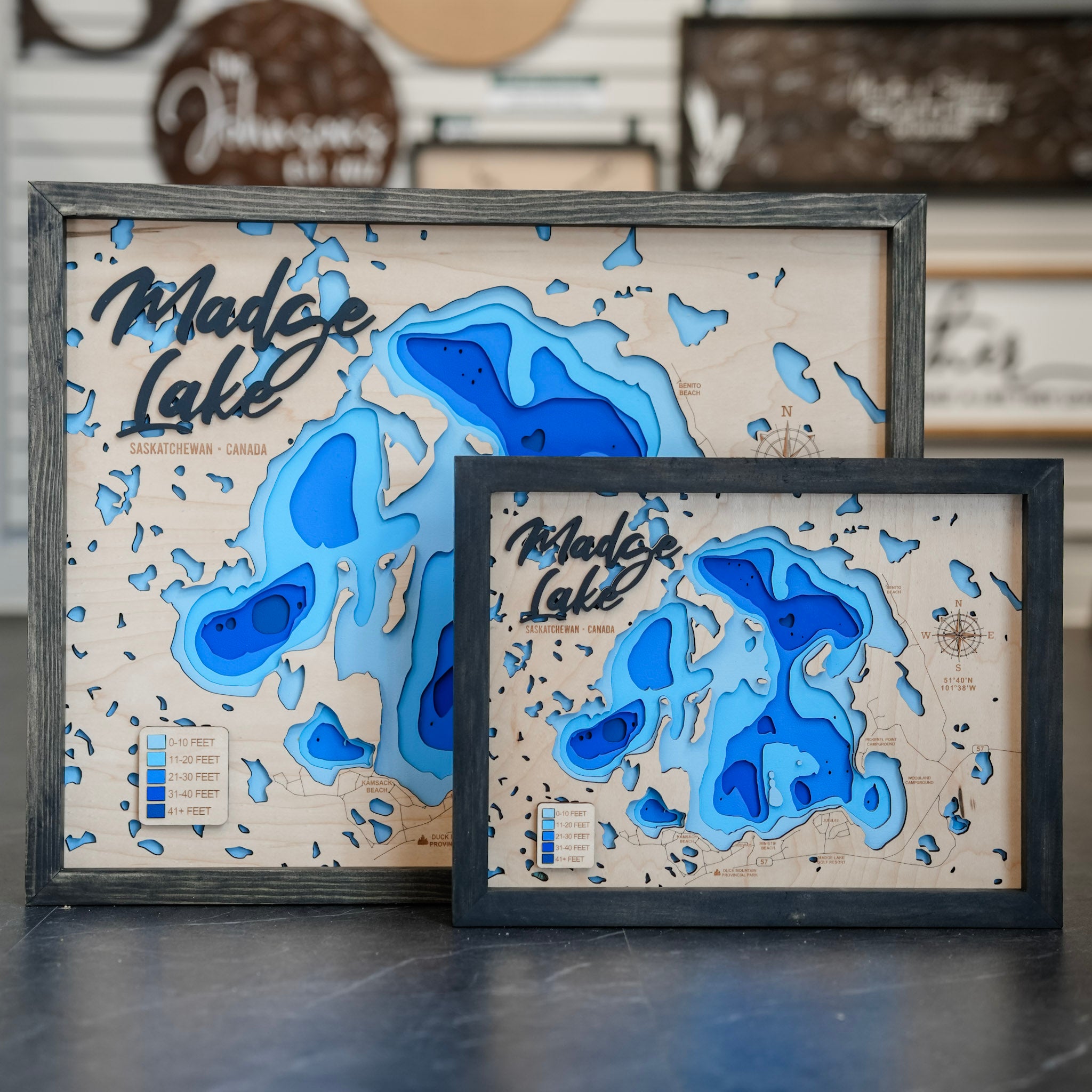 Madge Lake Map • Bathymetric Layered Wood Depth Map • For Lake Lovers
