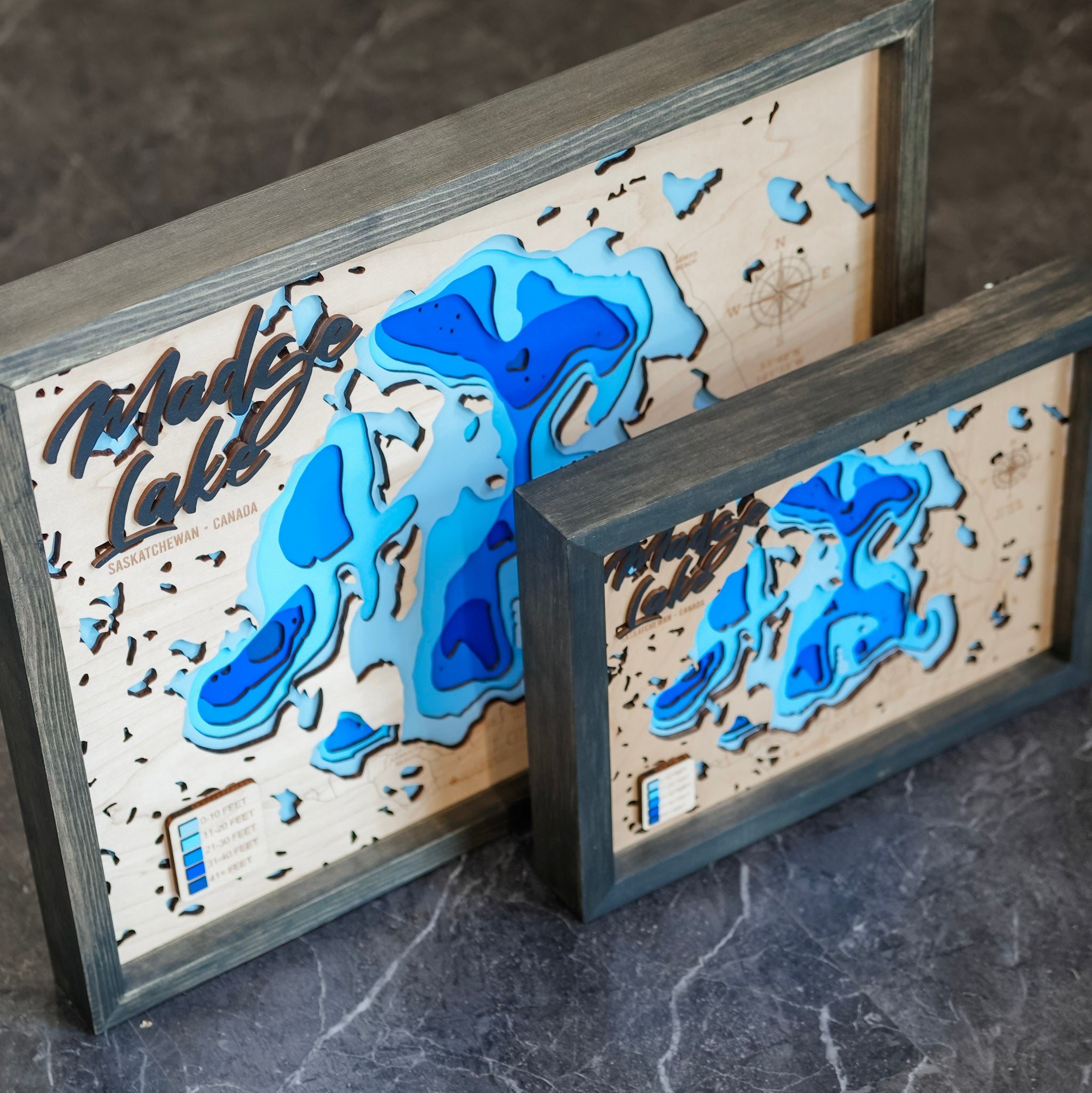 Madge Lake Map • Bathymetric Layered Wood Depth Map • For Lake Lovers