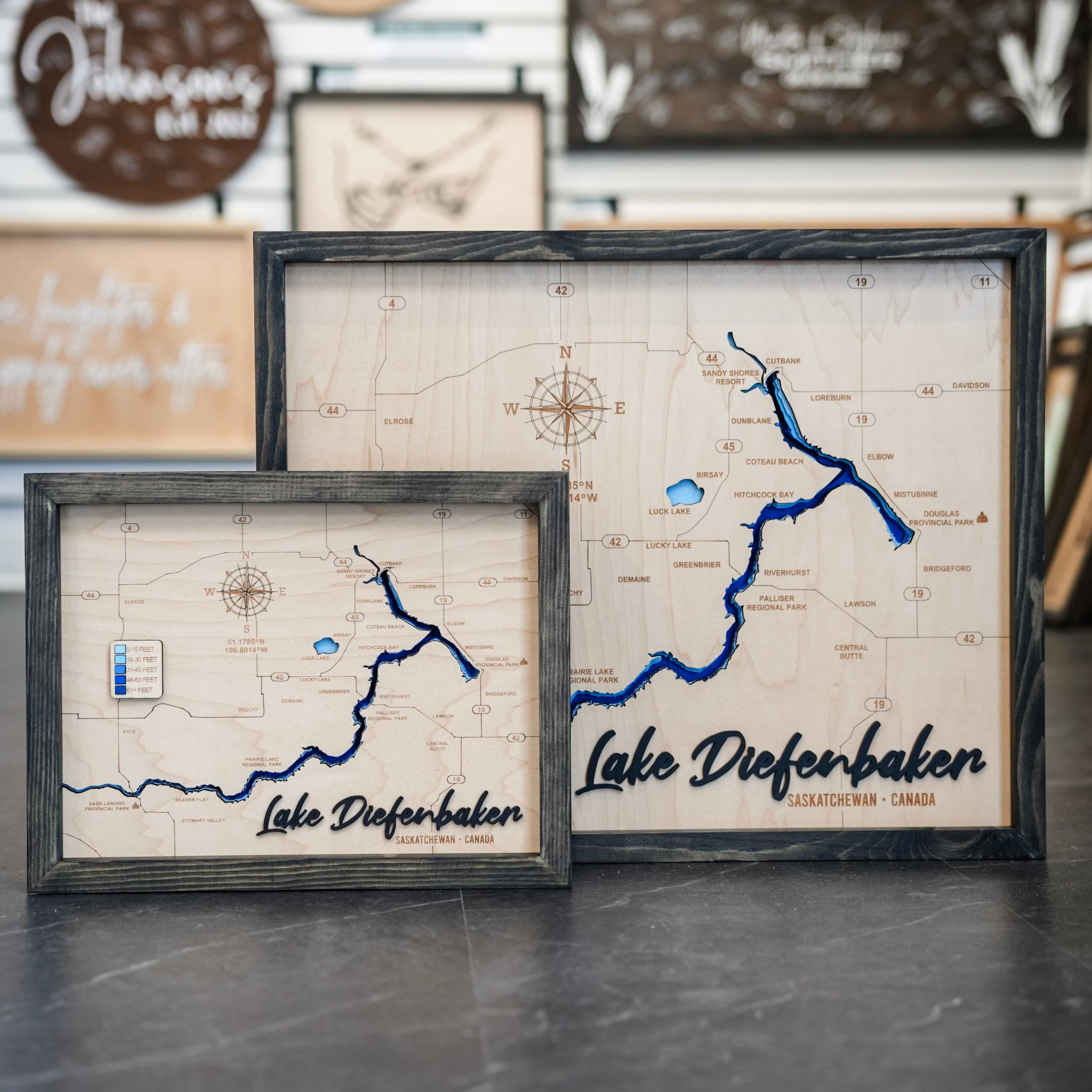 Lake Diefenbaker Map • Bathymetric Layered Wood Depth Map • For Lake Lovers