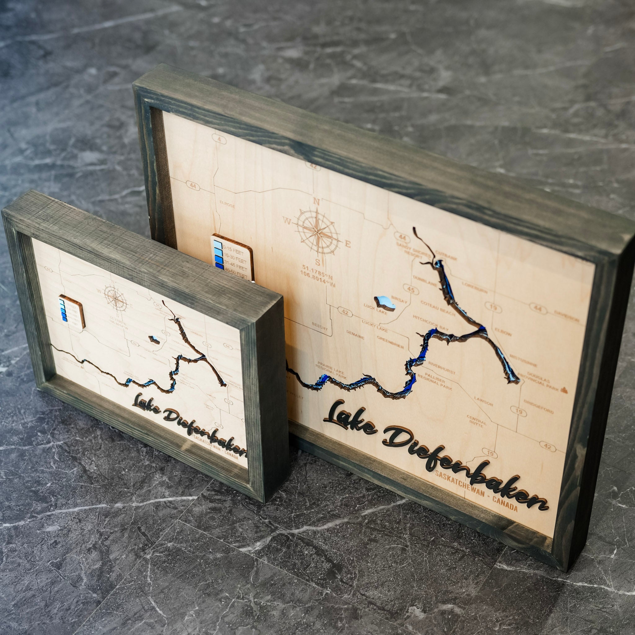 Lake Diefenbaker Map • Bathymetric Layered Wood Depth Map • For Lake Lovers