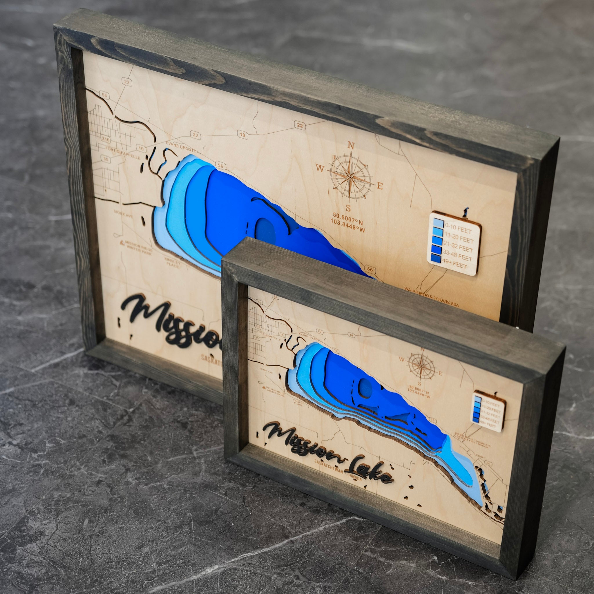 Mission Lake Map • Bathymetric Layered Wood Depth Map • For Lake Lovers