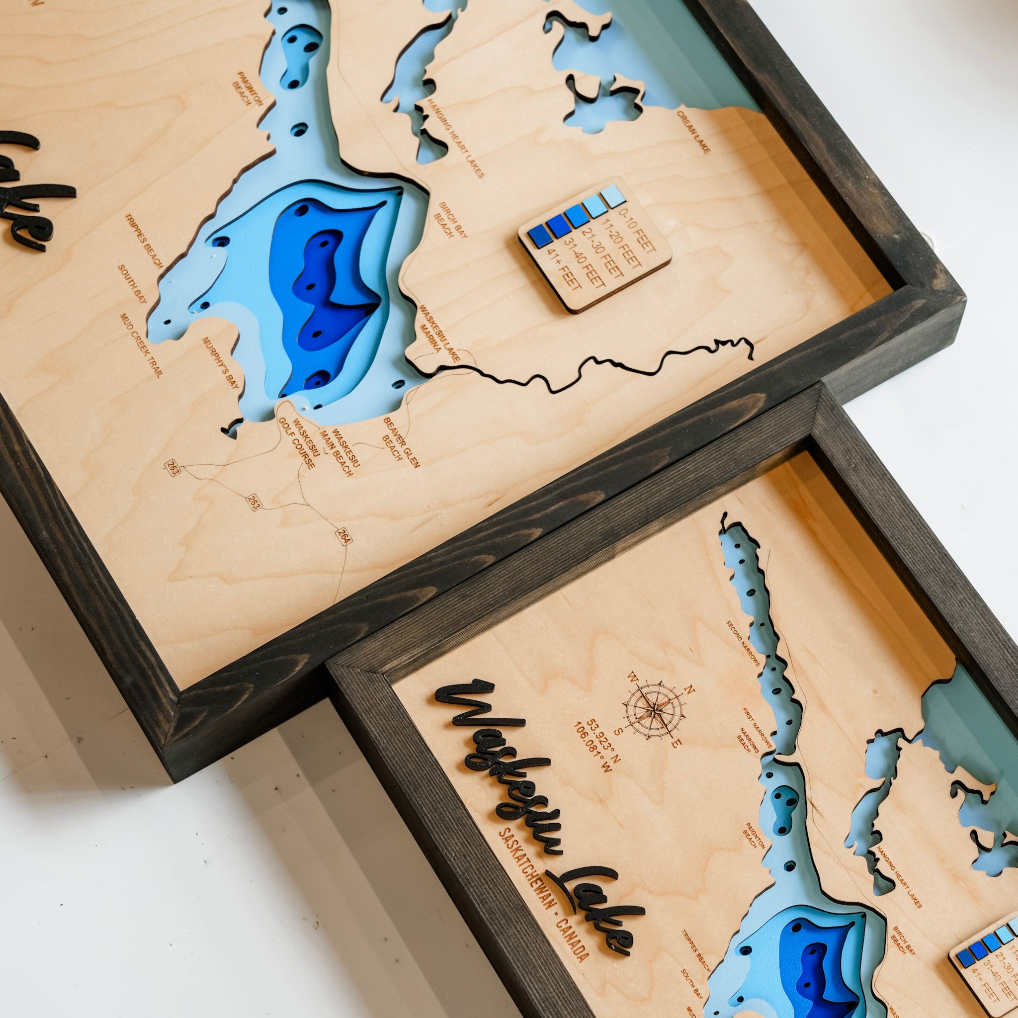 Waskesiu Lake Map • Bathymetric Layered Wood Depth Map • For Lake Lovers