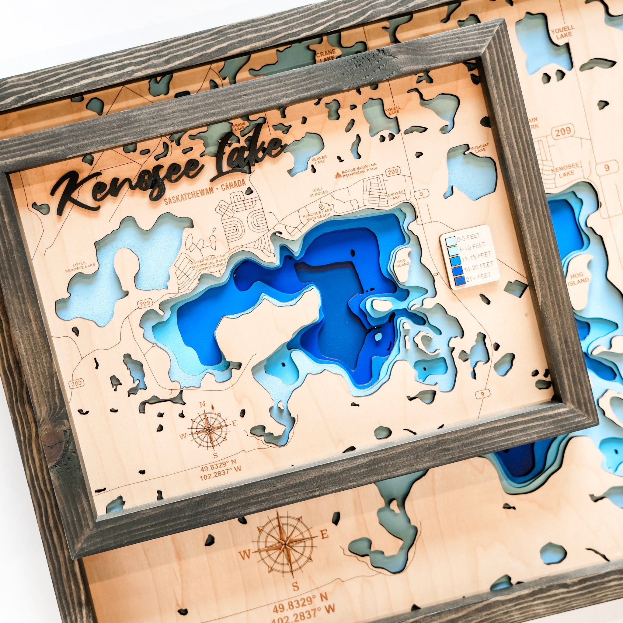 Kenosee Lake • Bathymetric Layered Wood Depth Map • For Lake Lovers