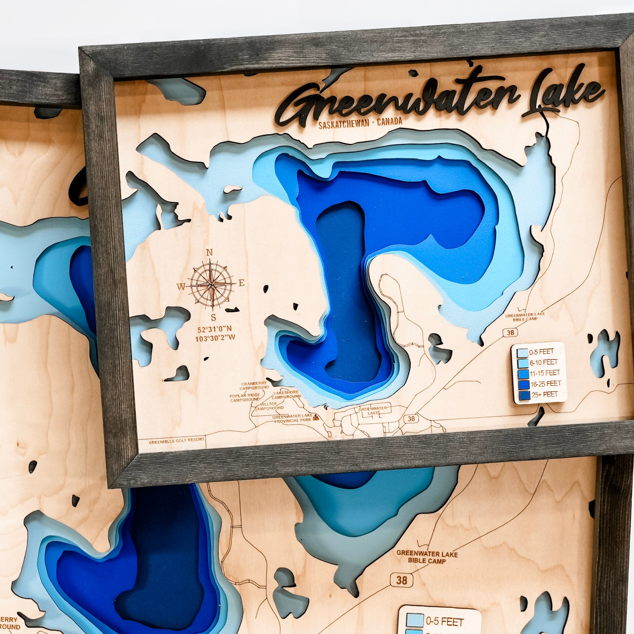 Greenwater Lake Map • Bathymetric Layered Wood Depth Map • For Lake Lovers
