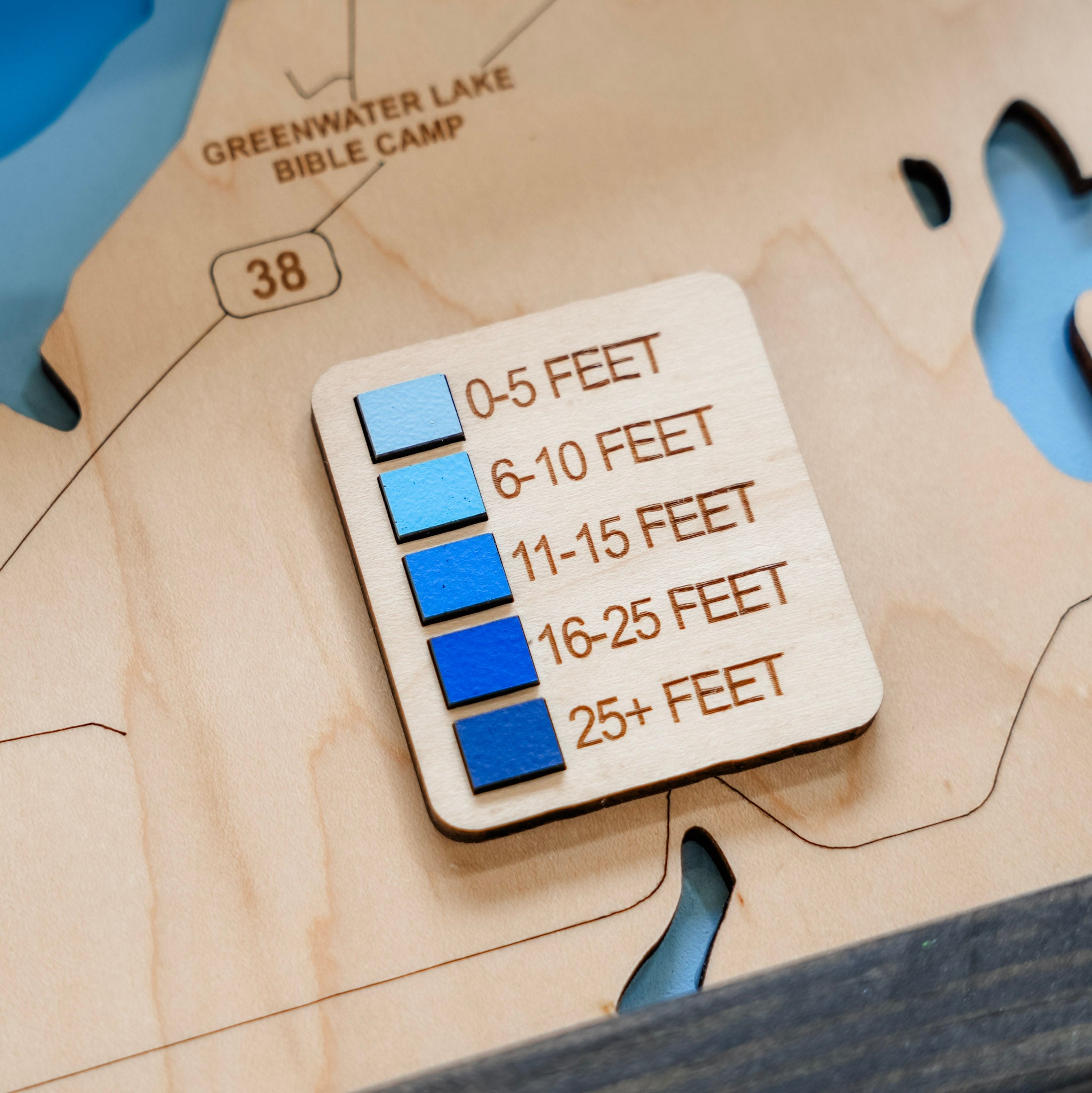 Greenwater Lake Map • Bathymetric Layered Wood Depth Map • For Lake Lovers