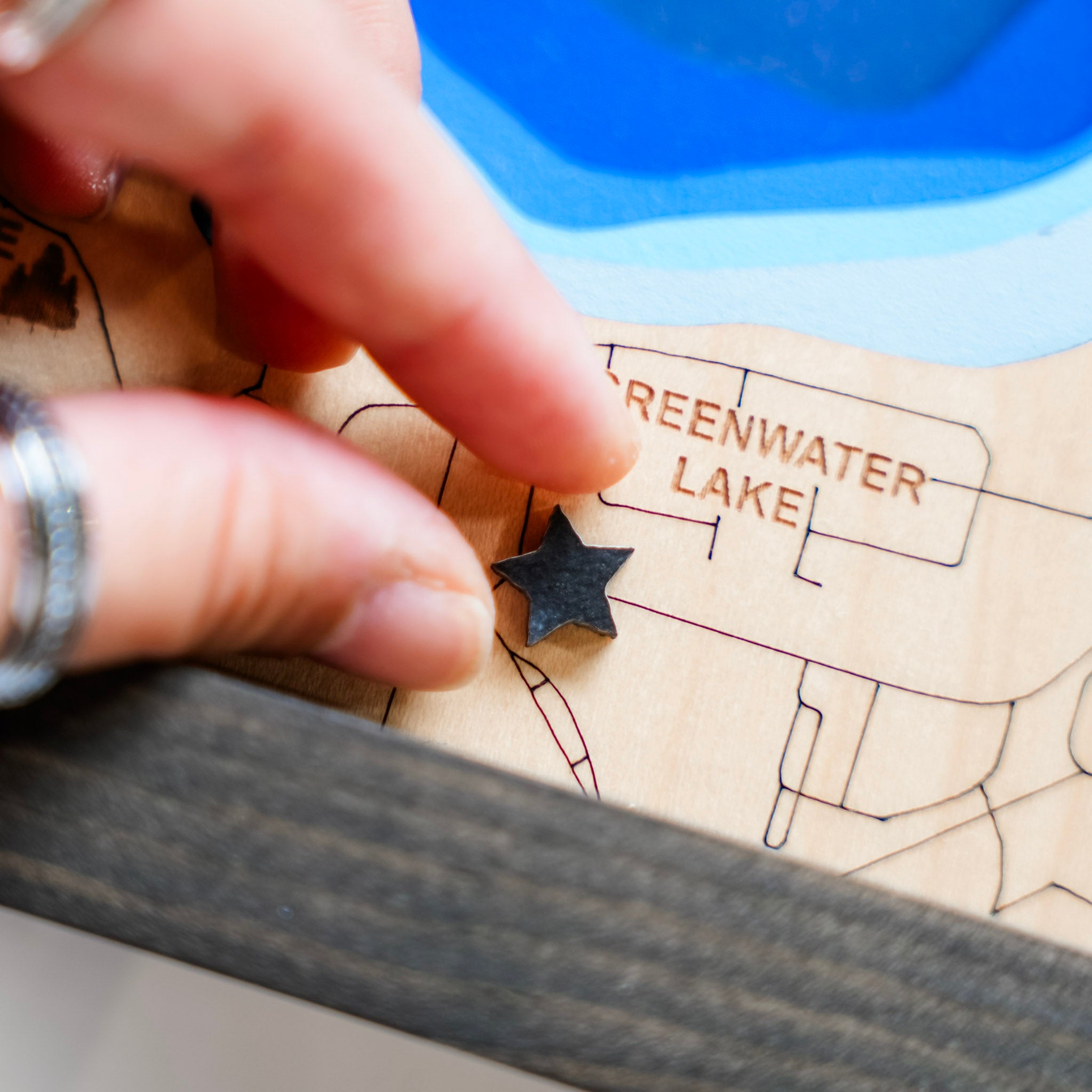 Greenwater Lake Map • Bathymetric Layered Wood Depth Map • For Lake Lovers