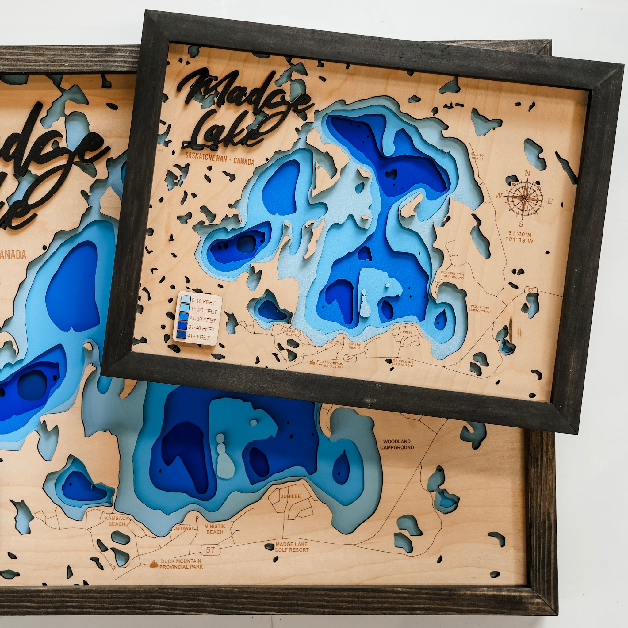 Madge Lake Map • Bathymetric Layered Wood Depth Map • For Lake Lovers