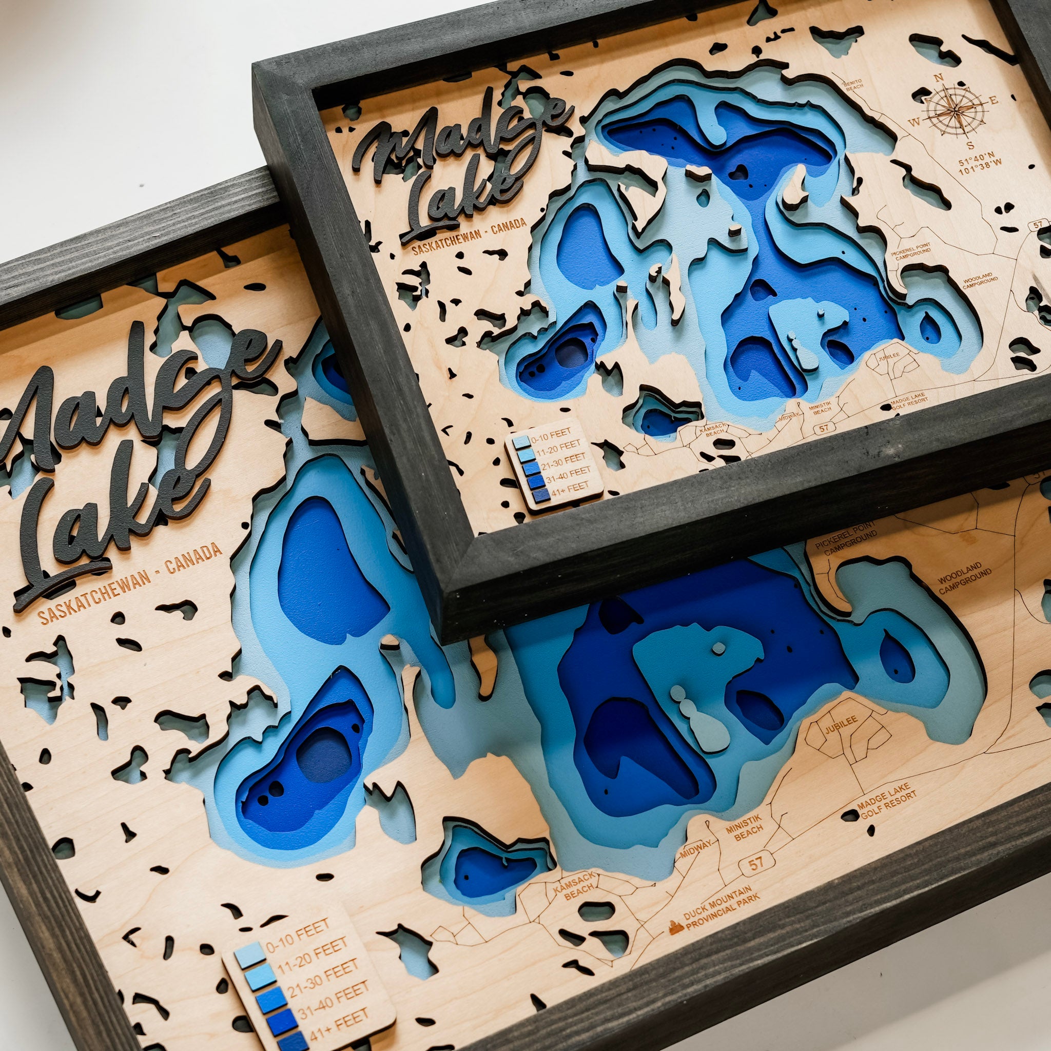 Madge Lake Map • Bathymetric Layered Wood Depth Map • For Lake Lovers