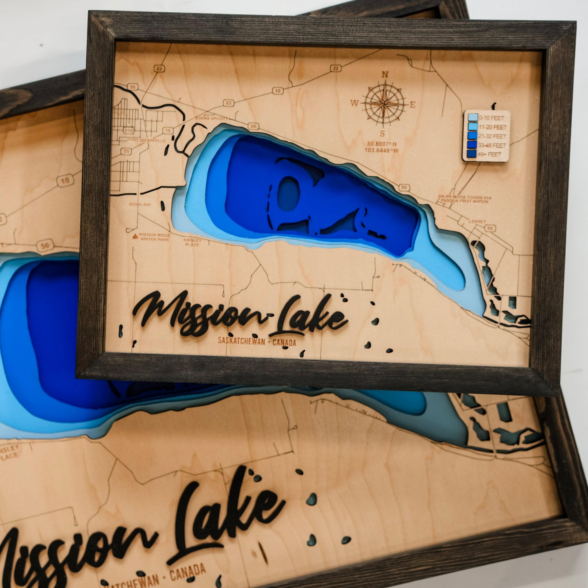 Mission Lake Map • Bathymetric Layered Wood Depth Map • For Lake Lovers