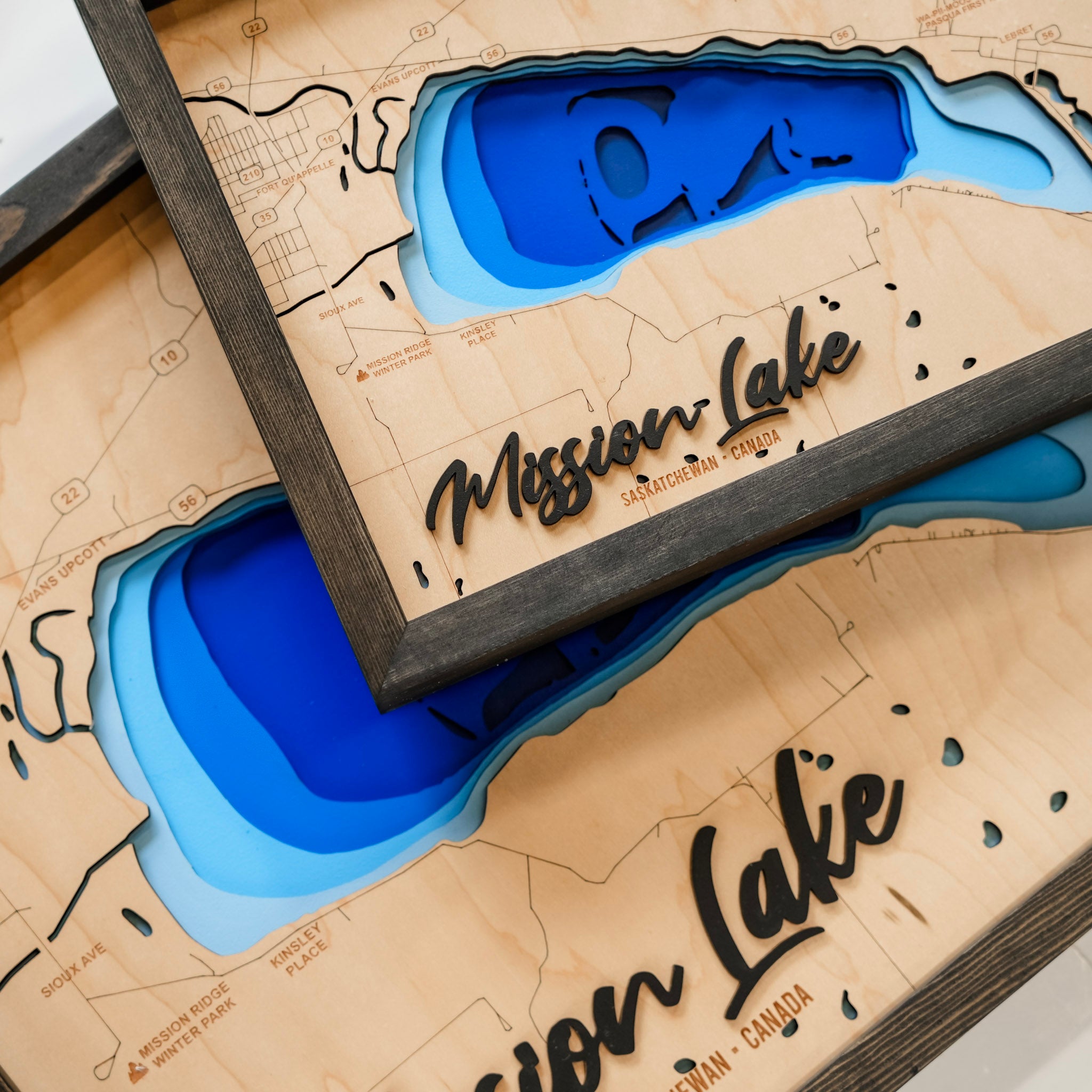 Mission Lake Map • Bathymetric Layered Wood Depth Map • For Lake Lovers