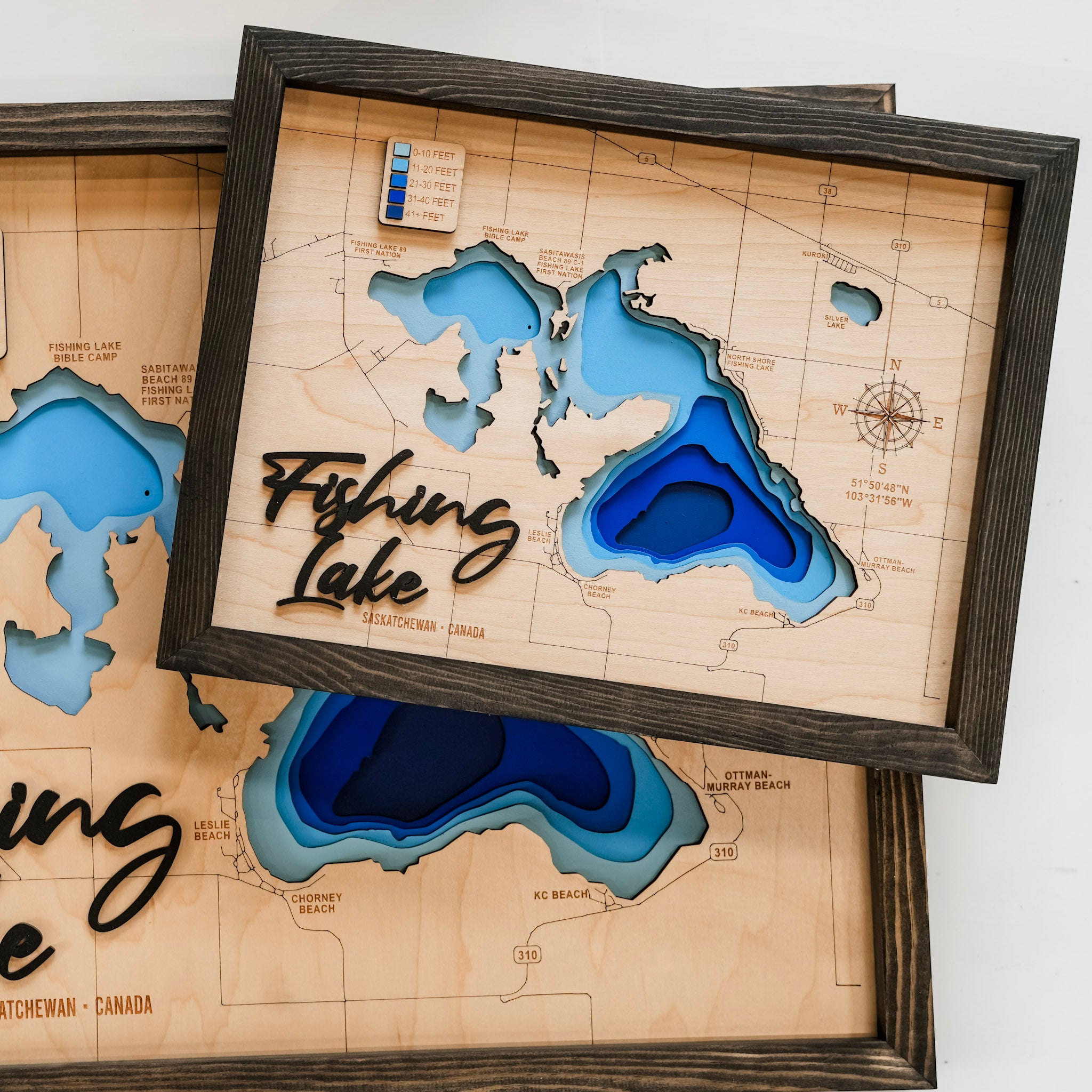 Fishing Lake Map • Bathymetric Layered Wood Depth Map • For Lake Lovers