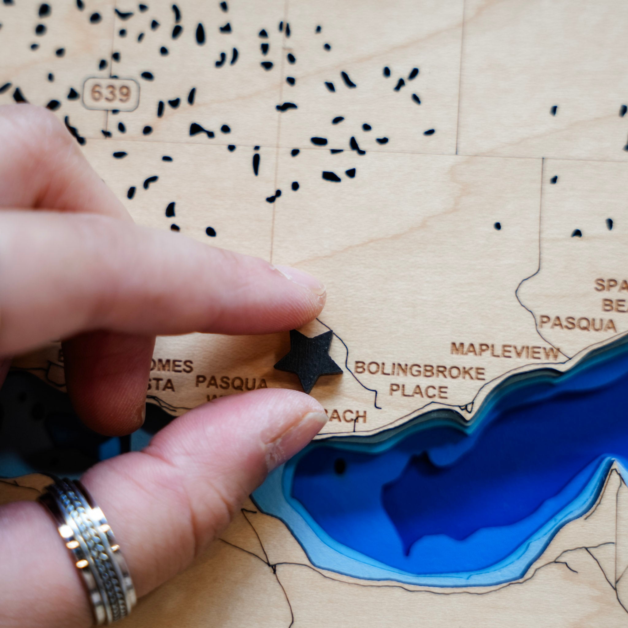 Pasqua Lake Map • Bathymetric Layered Wood Depth Map • For Lake Lovers