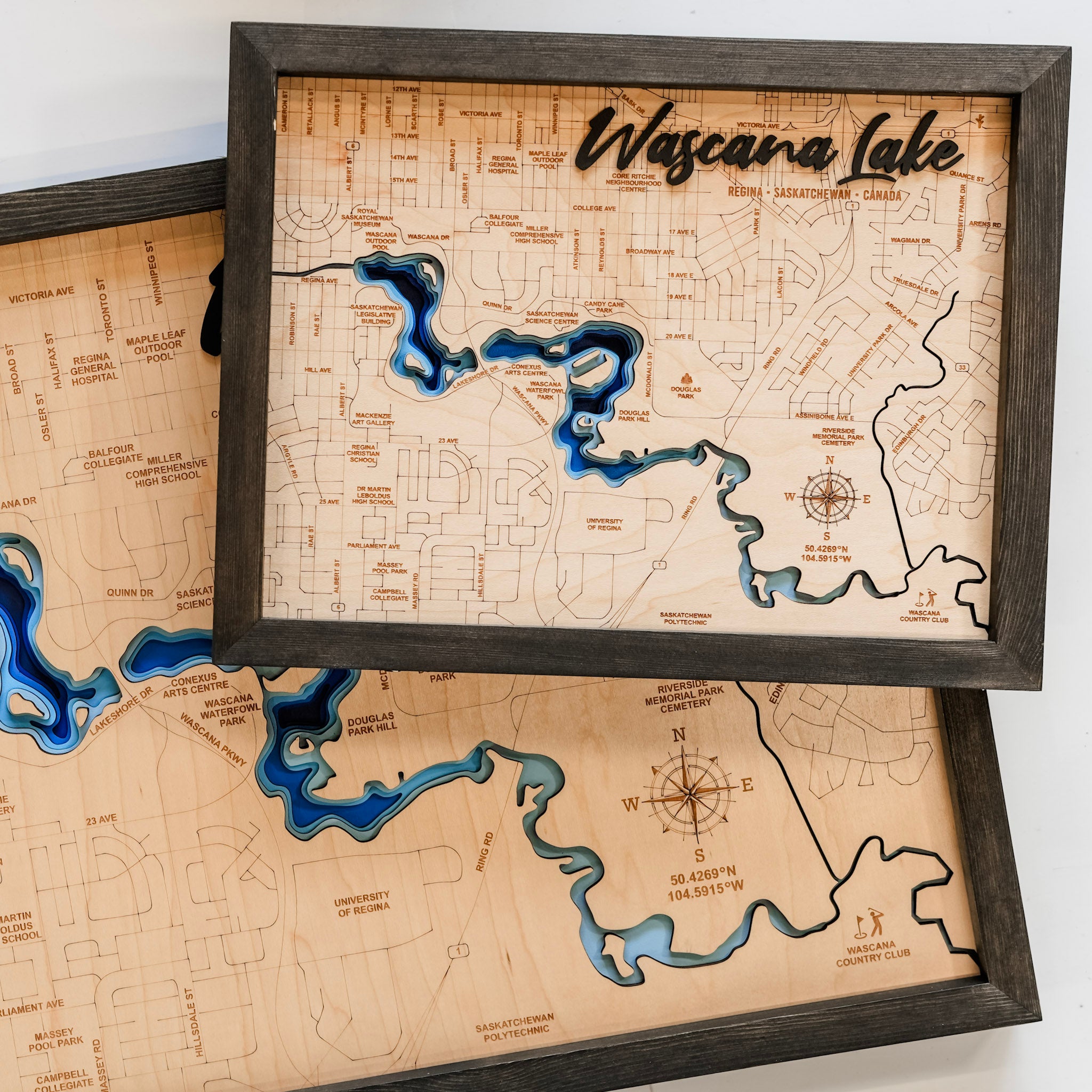 Wascana Lake Map • Bathymetric Layered Wood Depth Map • For Lake Lovers