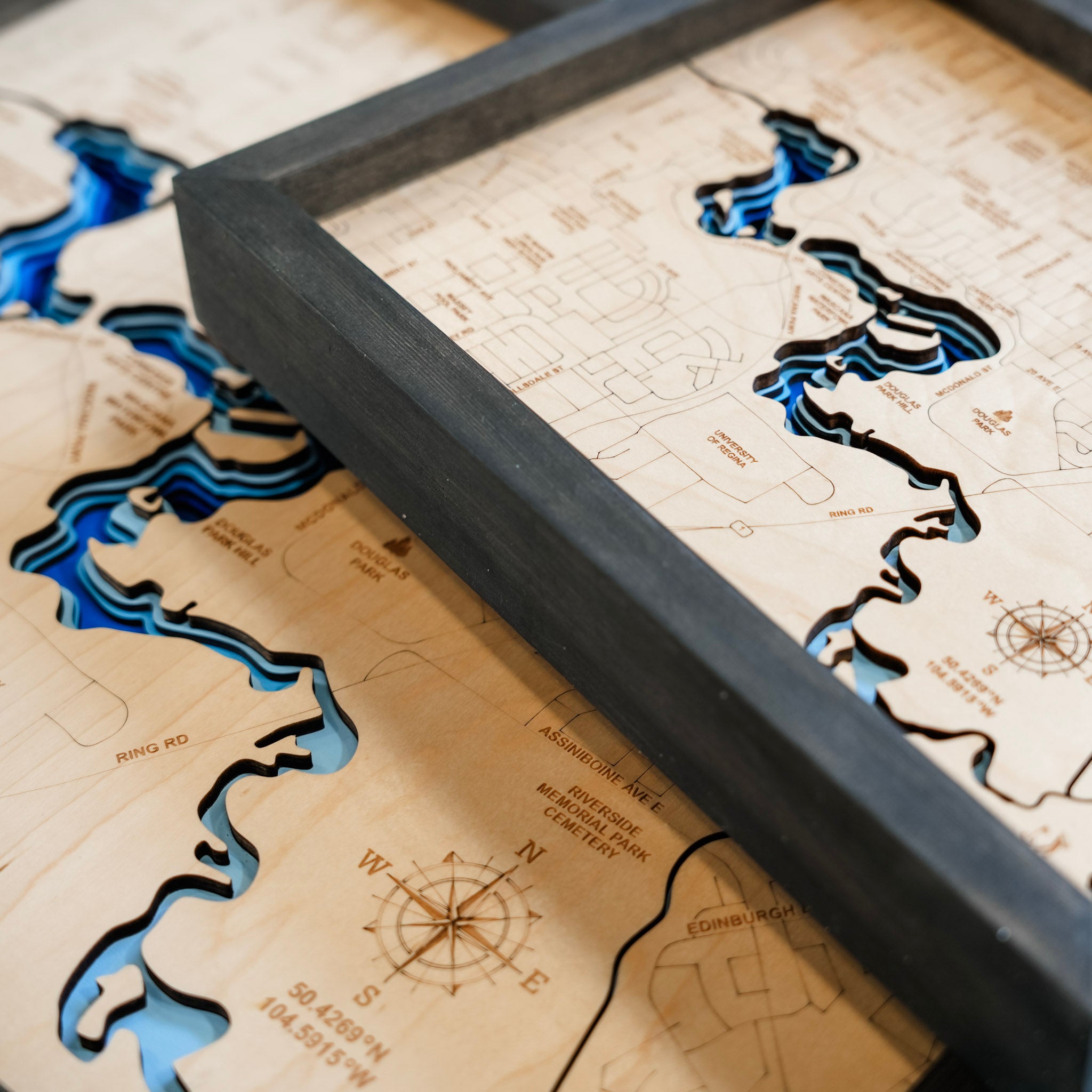 Wascana Lake Map • Bathymetric Layered Wood Depth Map • For Lake Lovers