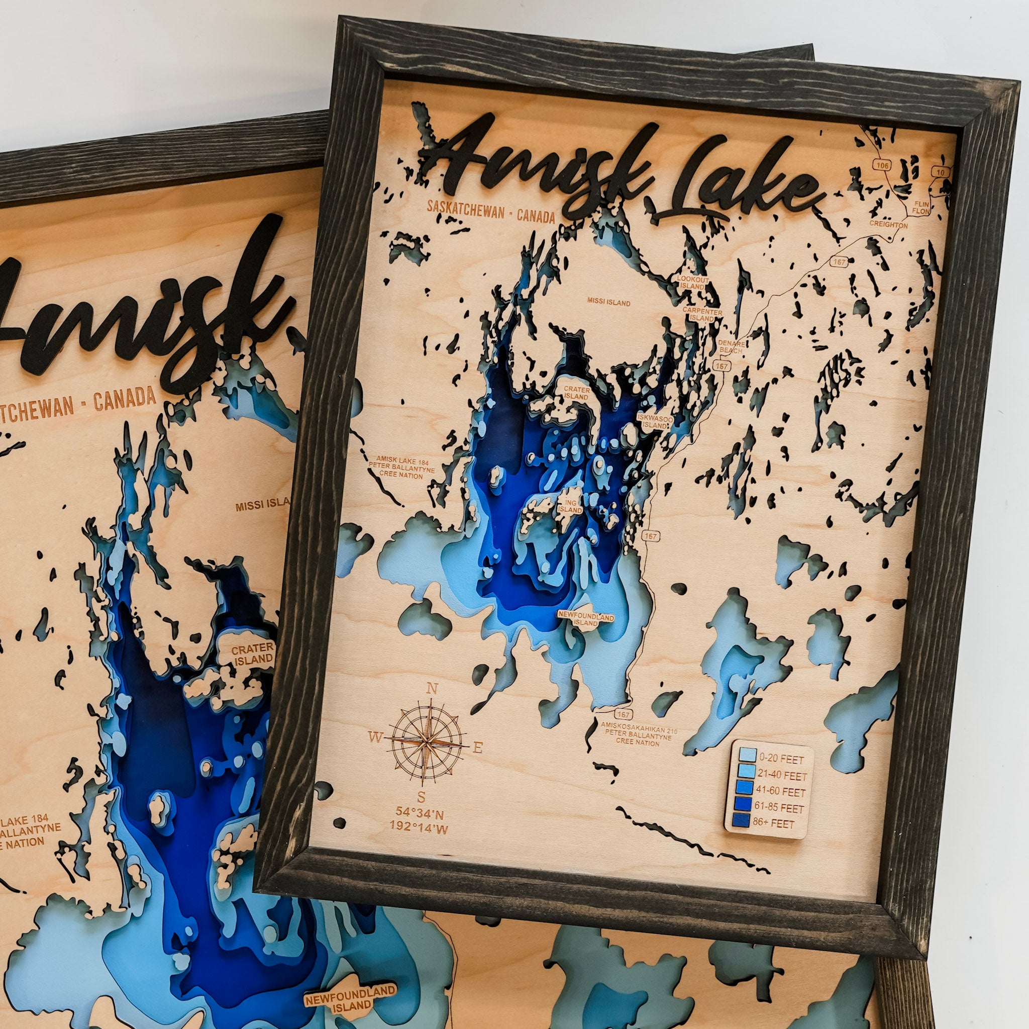 Amisk Lake Map • Bathymetric Layered Wood Depth Map • For Lake Lovers