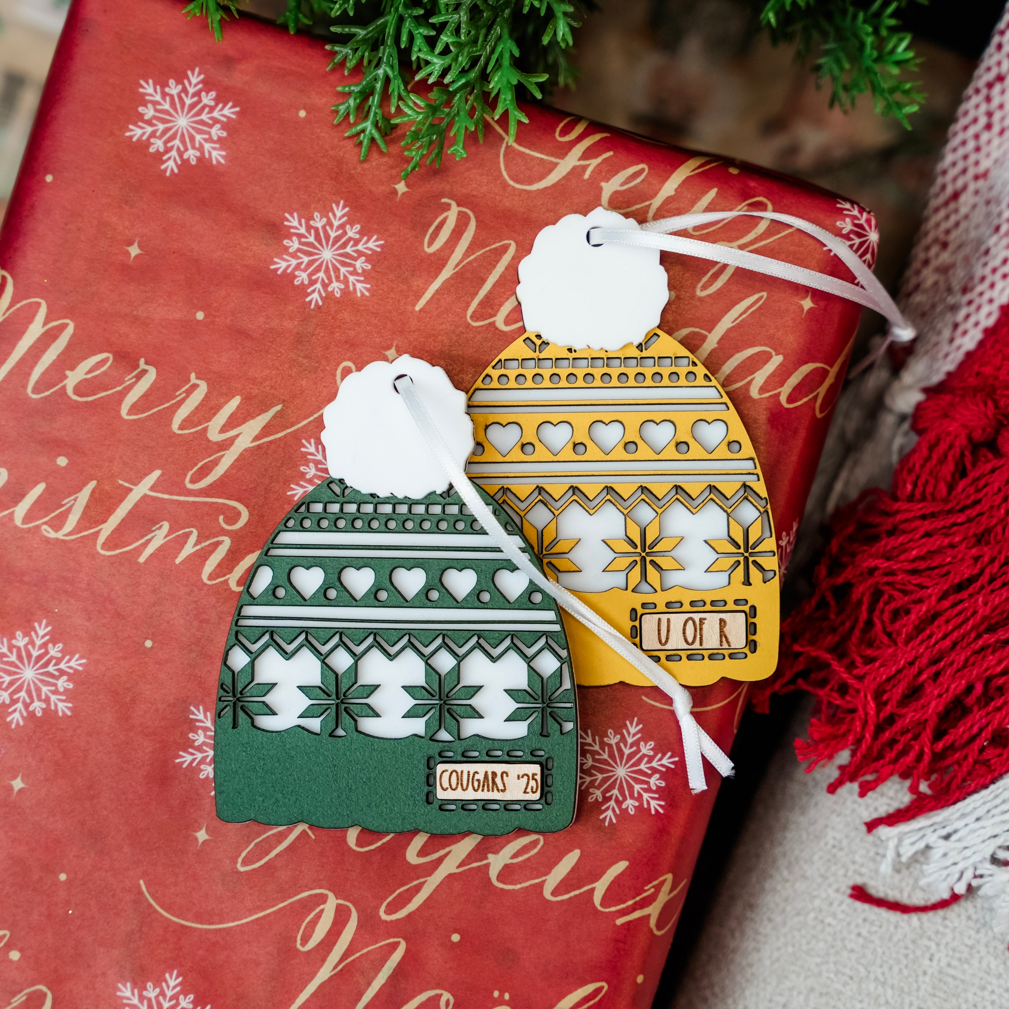 Group Order: Custom Toques • Layered Wood & Acrylic Ornaments • Corporate Gifts